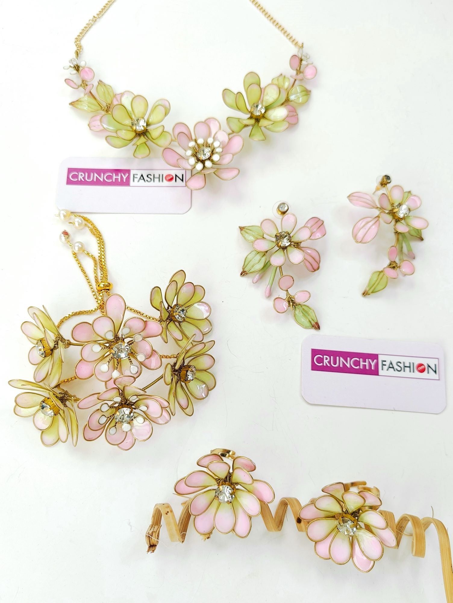 Bridal Floral Resin Jewelry: Pink & Mint for Haldi-Mehndi