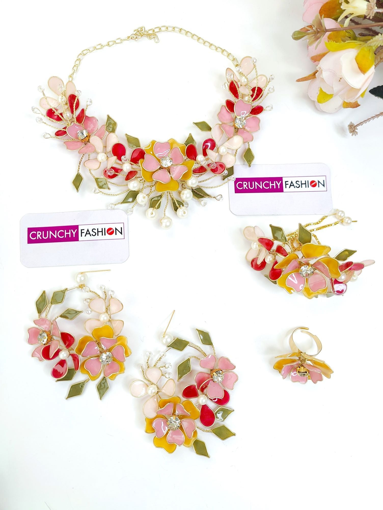 Designer Handmade Floral Resin Jewellery Set for Haldi & Mehndi Brides