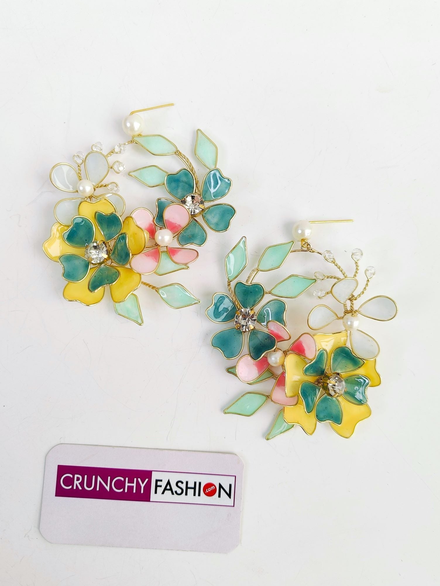 Premium Pastel Blue & Yellow Resin Flower Jewellery Set for Brides