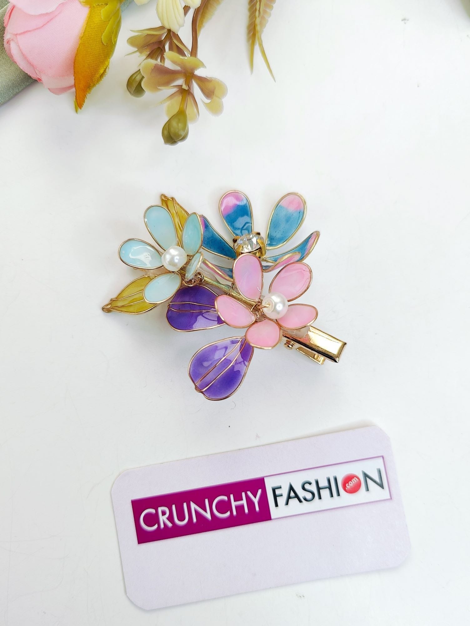 Handmade Pink-Teal Resin Floral Bridal Jewellery for Haldi-Mehndi