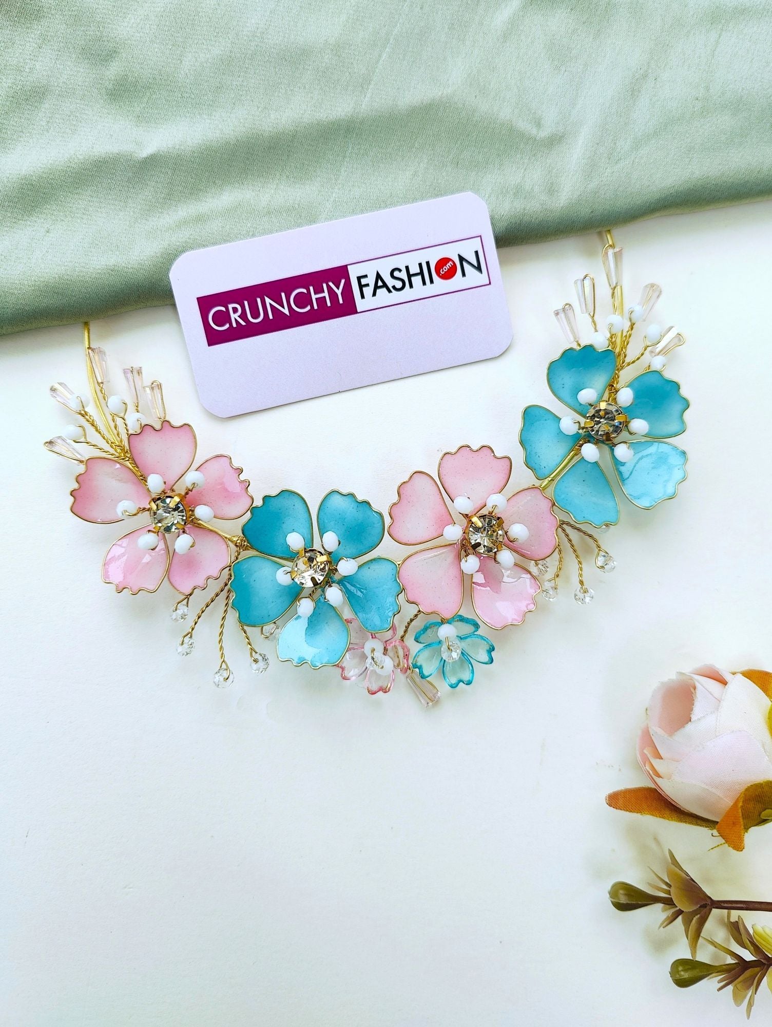 Pastel Blue Pink Floral Resin Jewellery Set for Haldi Mehndi Brides