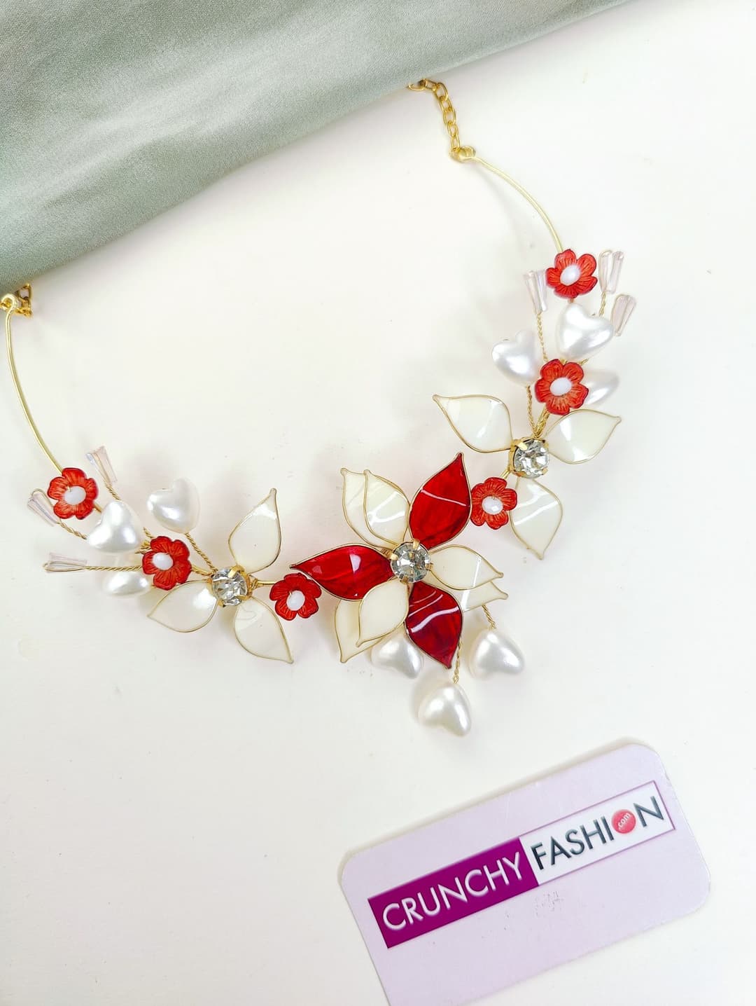 Handcrafted Floral Resin Bridal Set: Red-Off White for Haldi|Mehndi