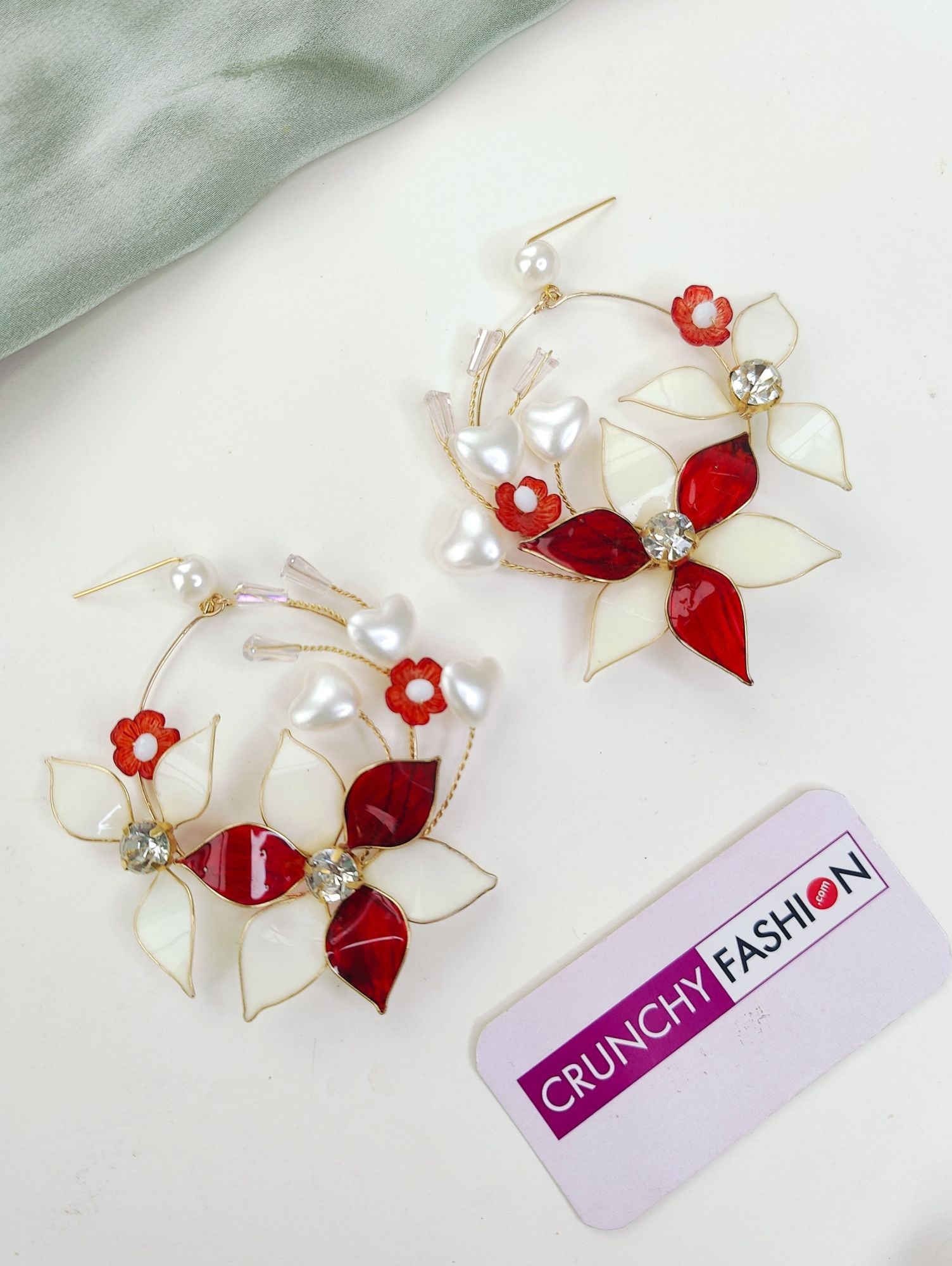 Handcrafted Floral Resin Bridal Set: Red-Off White for Haldi|Mehndi
