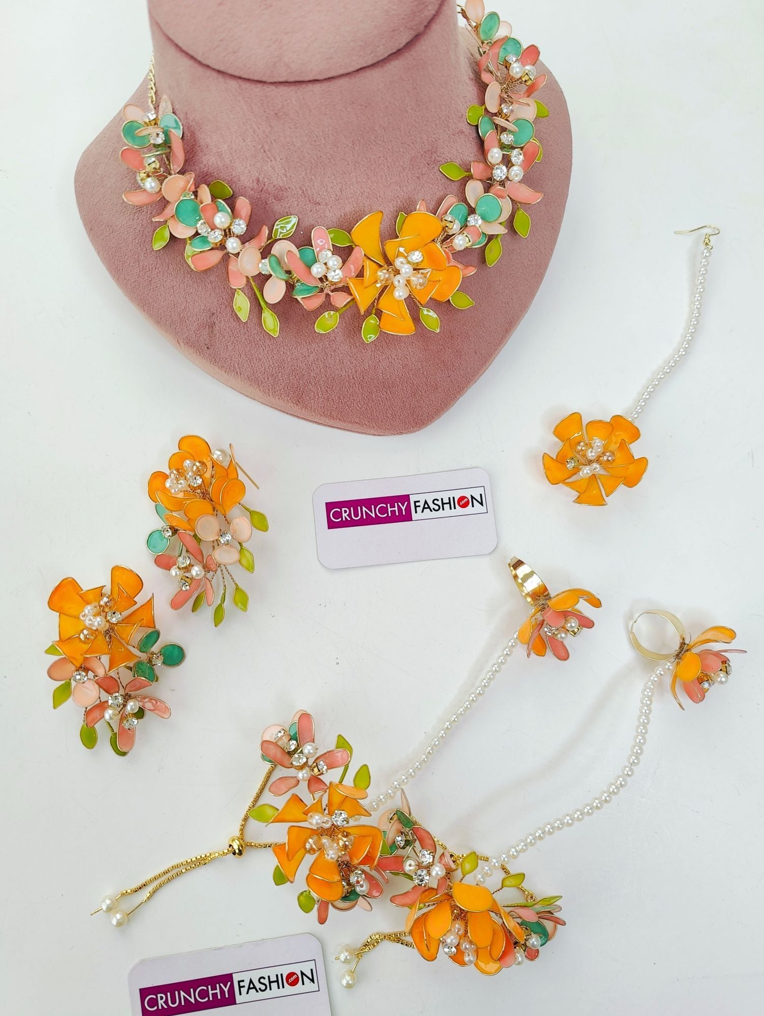 Designer Orange Resin Jewellery Set for Haldi Mehndi & Bridal Wear