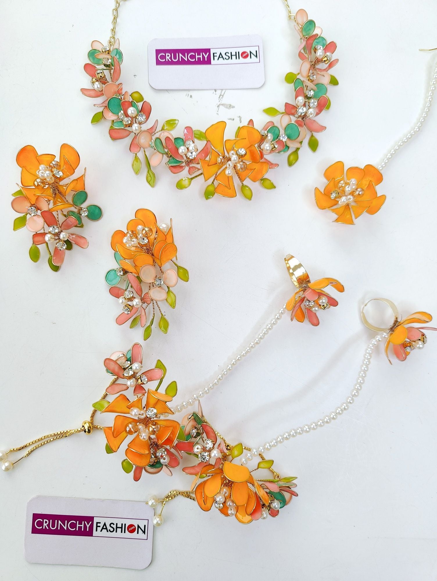 Designer Orange Resin Jewellery Set for Haldi Mehndi & Bridal Wear