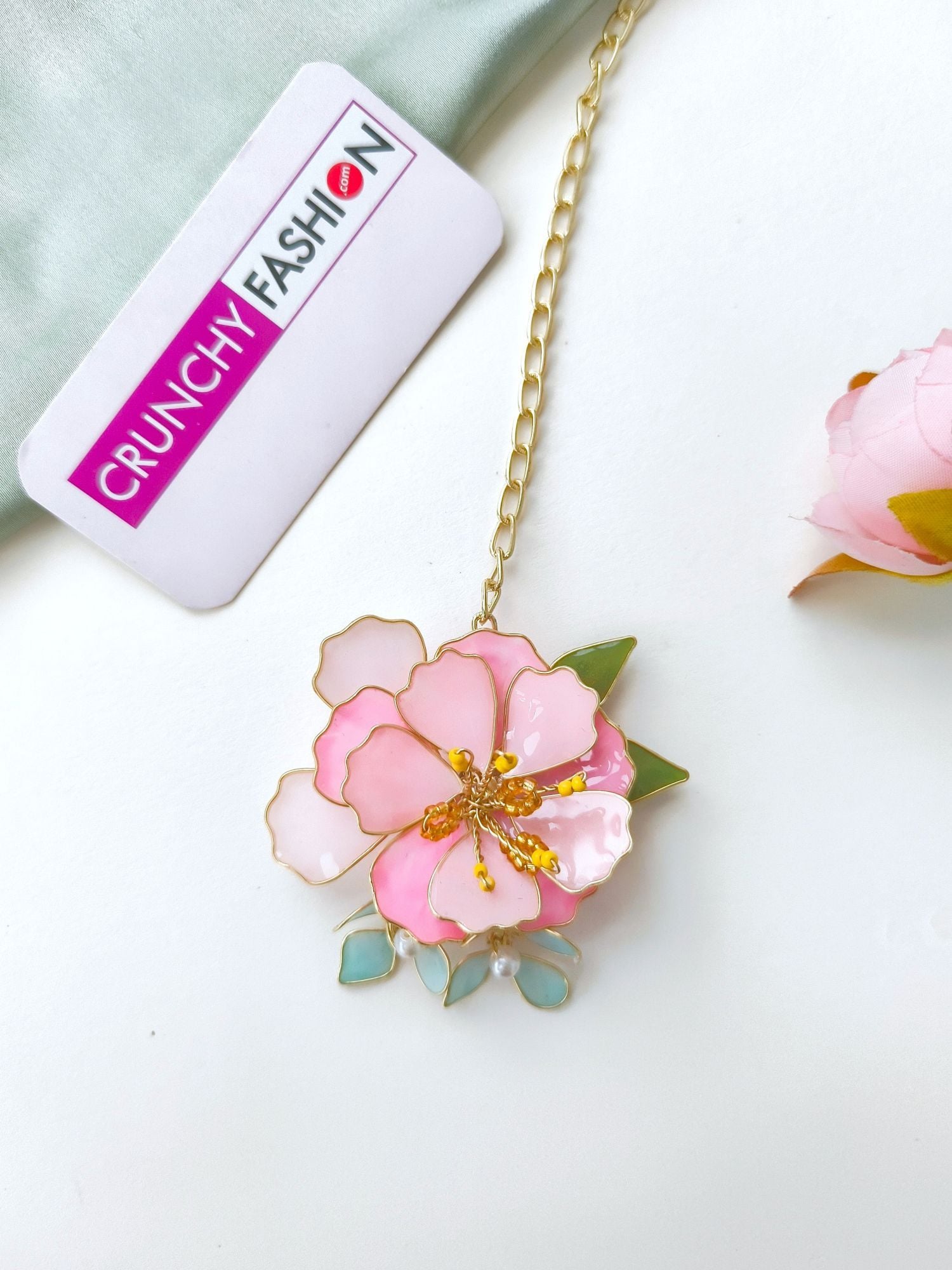 Pink Floral Resin Necklace Set for Haldi Mehndi & Bridal Wear