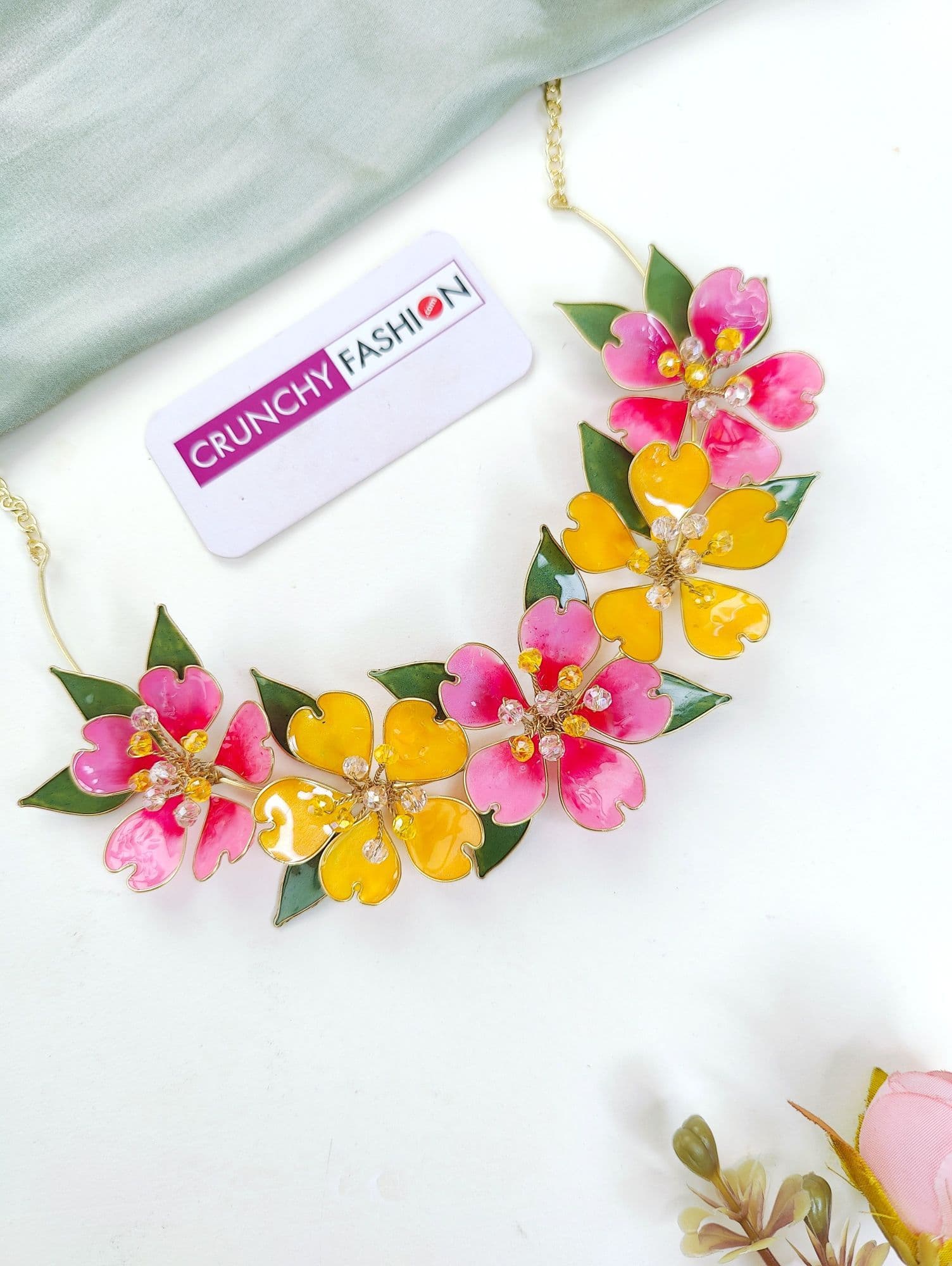Floral Fantasy Resin Handmade Bridal Set Yellow-Pink Haldi & Mehndi