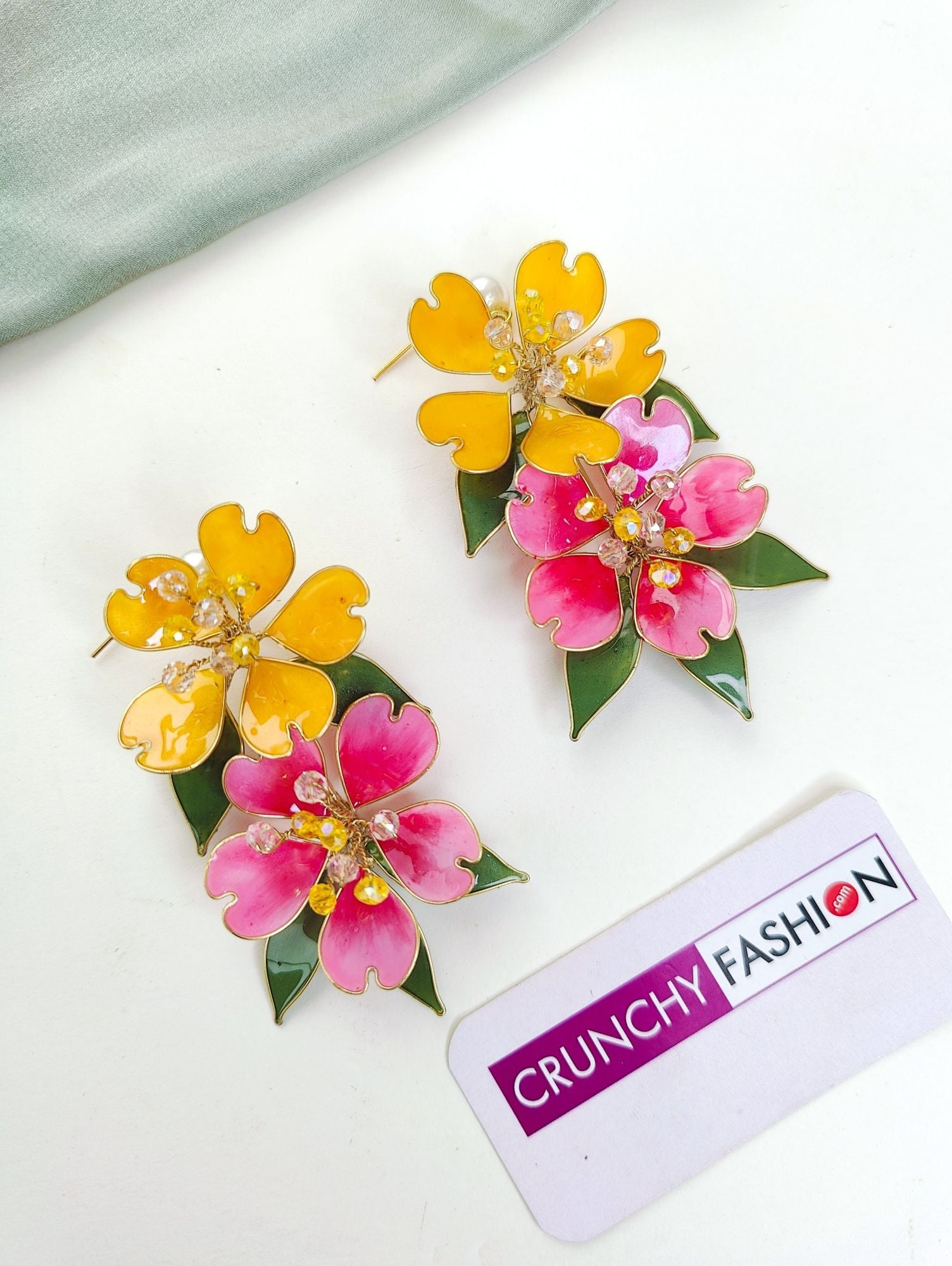 Floral Fantasy Resin Handmade Bridal Set Yellow-Pink Haldi & Mehndi