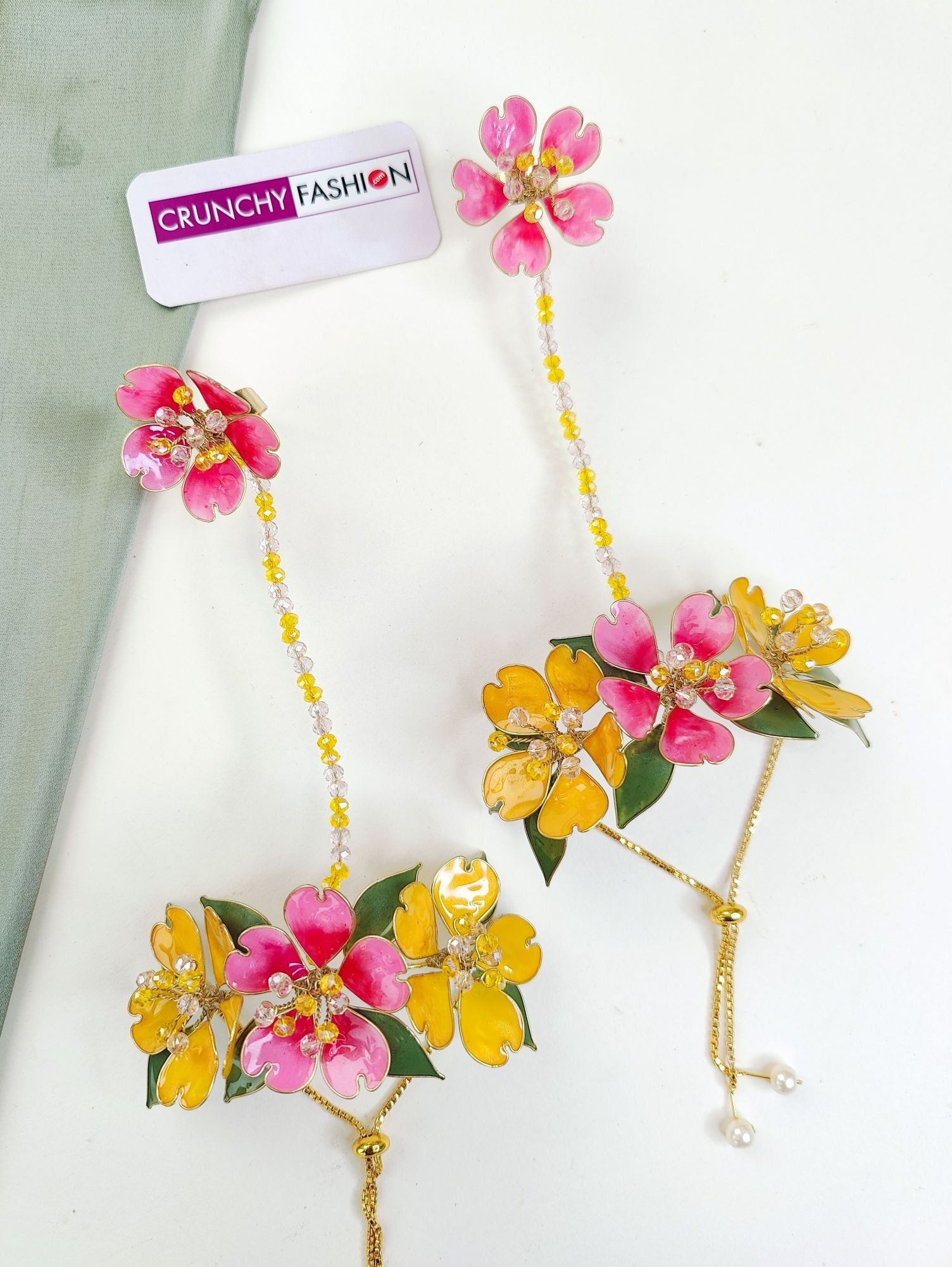 Floral Fantasy Resin Handmade Bridal Set Yellow-Pink Haldi & Mehndi