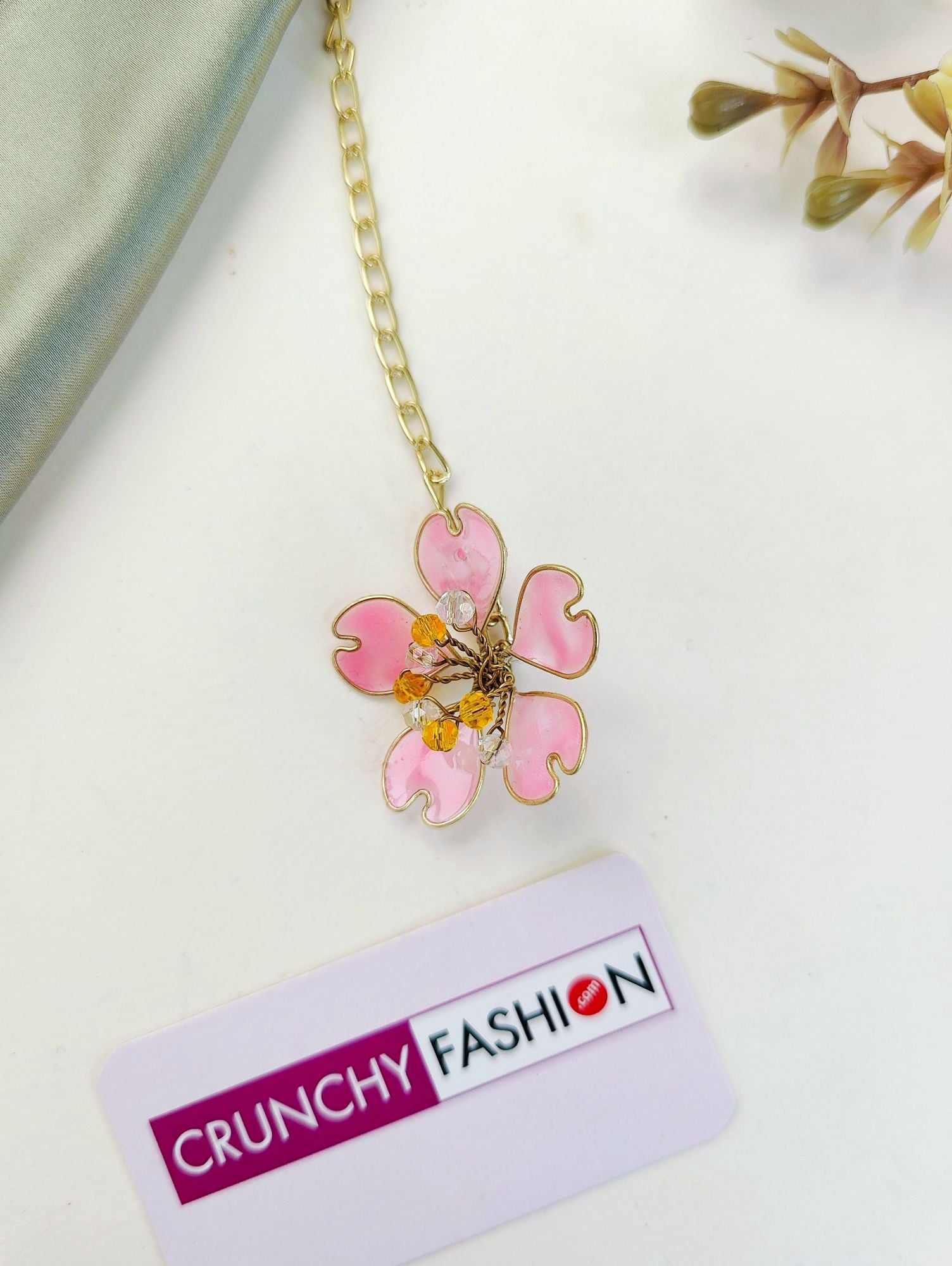 Pink & Orange Floral Resin Haldi Jewellery Set for Women