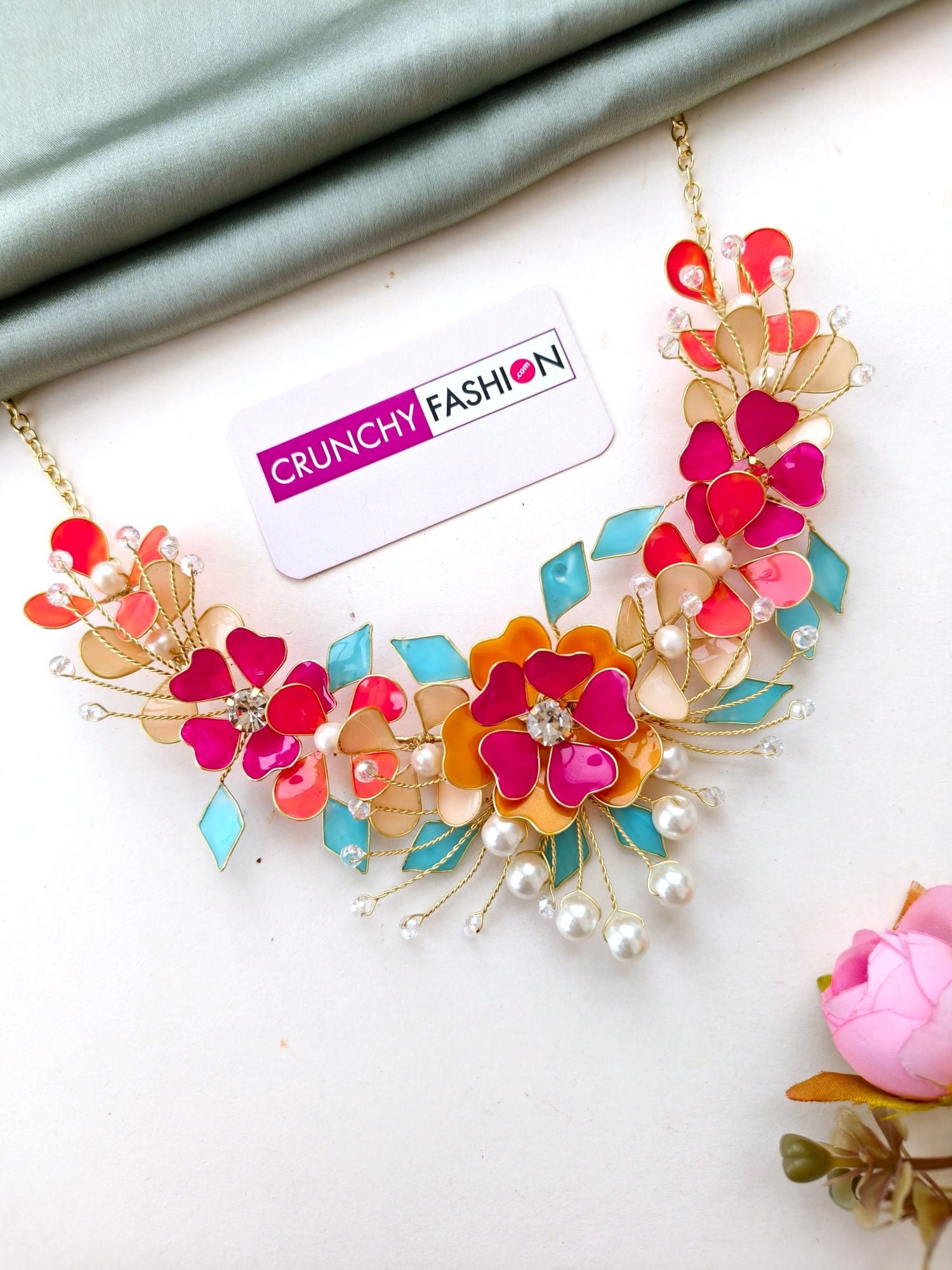 Festive Multicolor Bridal Floral Resin-Based Carnival Jewellery Set for Haldi-Mehndi