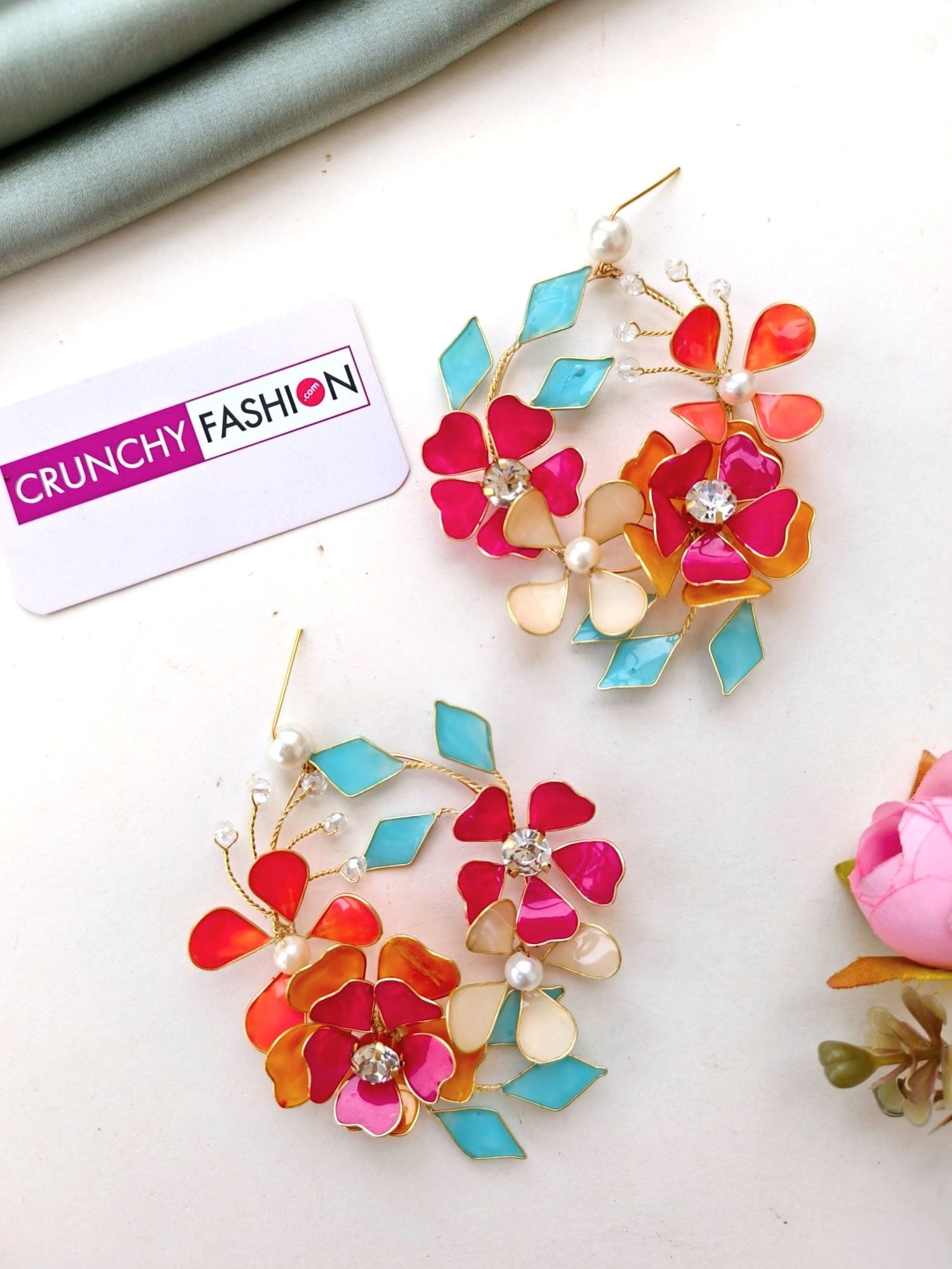 Festive Multicolor Bridal Floral Resin-Based Carnival Jewellery Set for Haldi-Mehndi