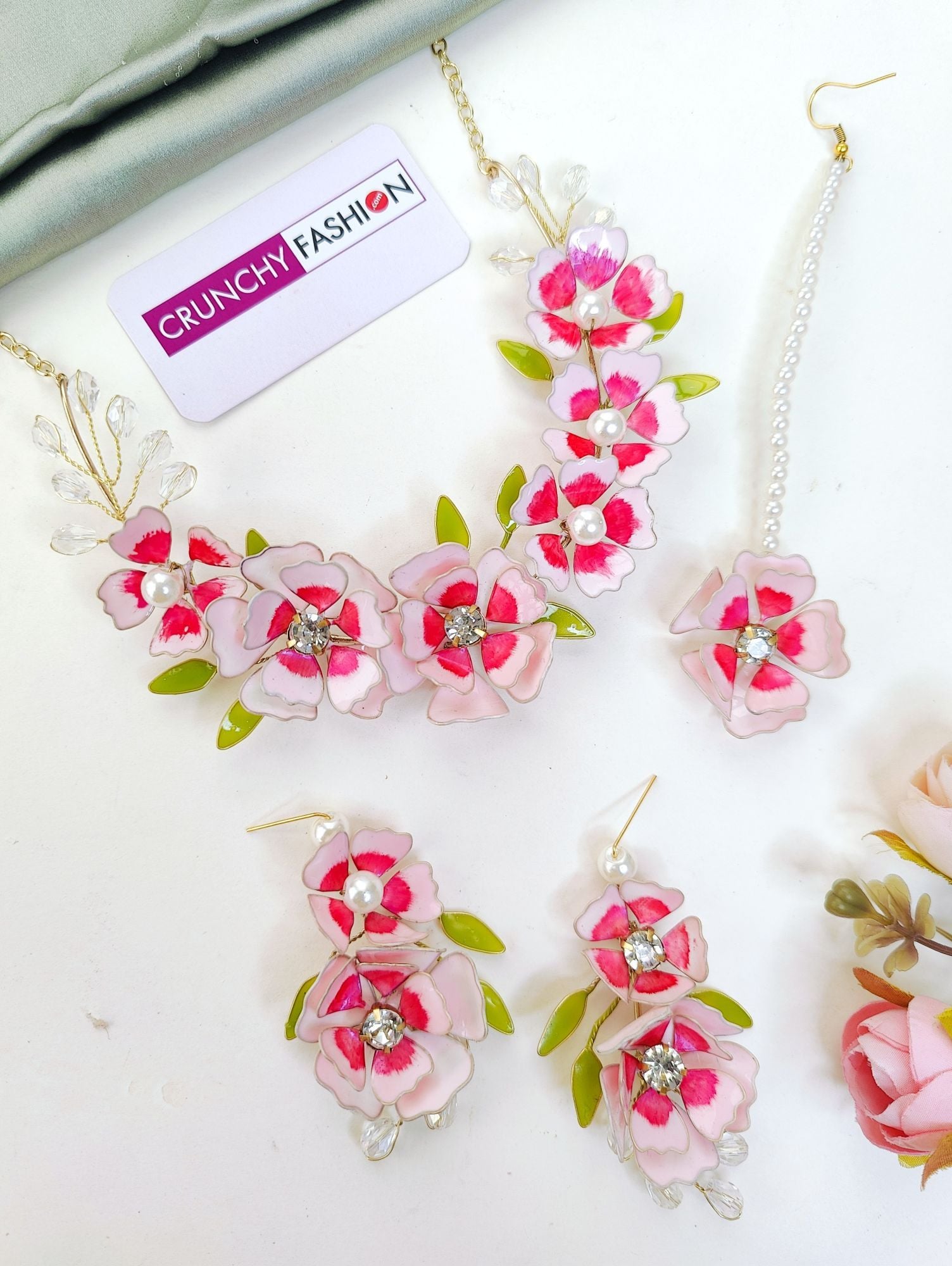 Pink Floral Resin Jewellery Set for Haldi Mehndi & Wedding Wear