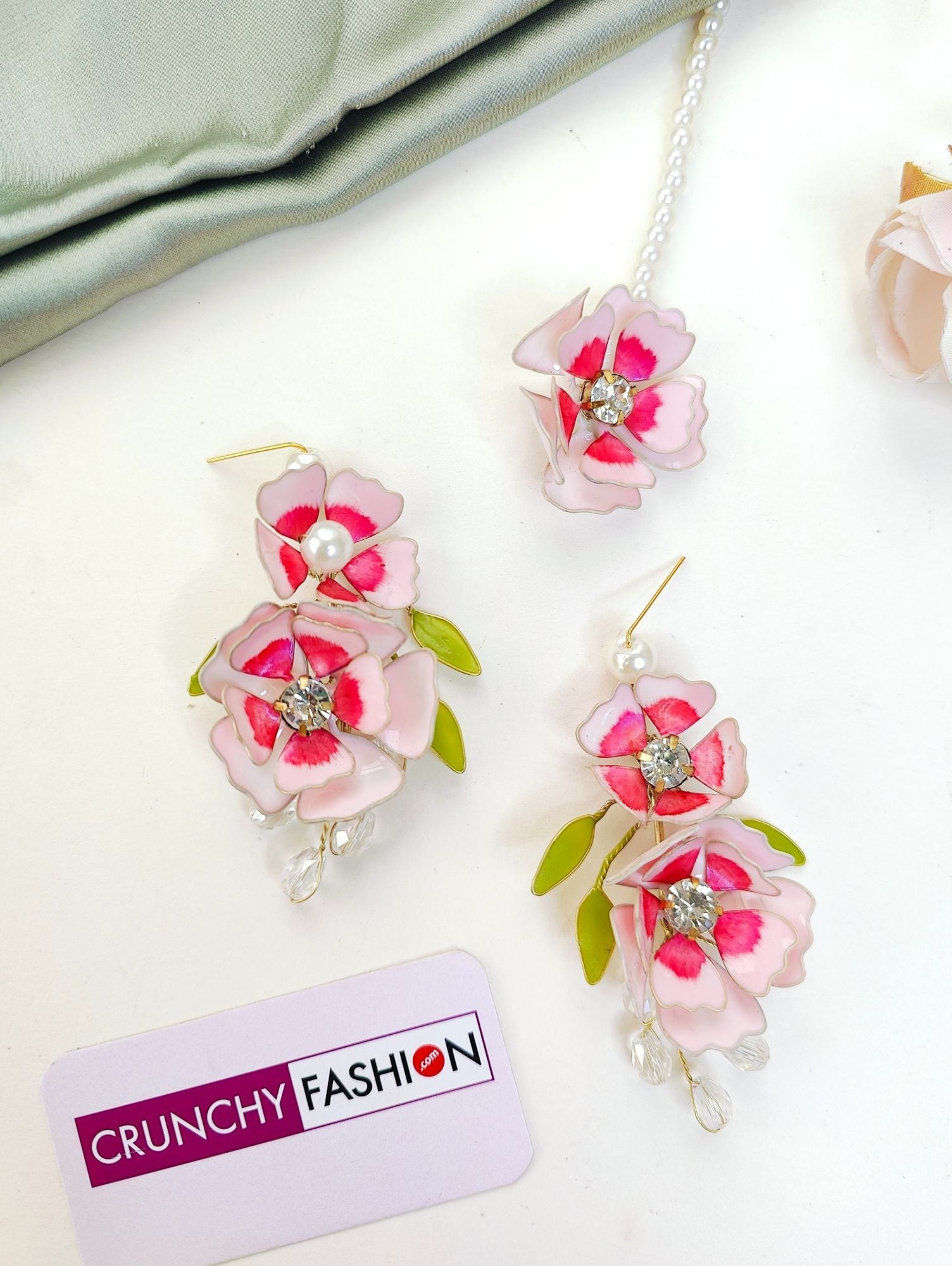 Pink Floral Resin Jewellery Set for Haldi Mehndi & Wedding Wear