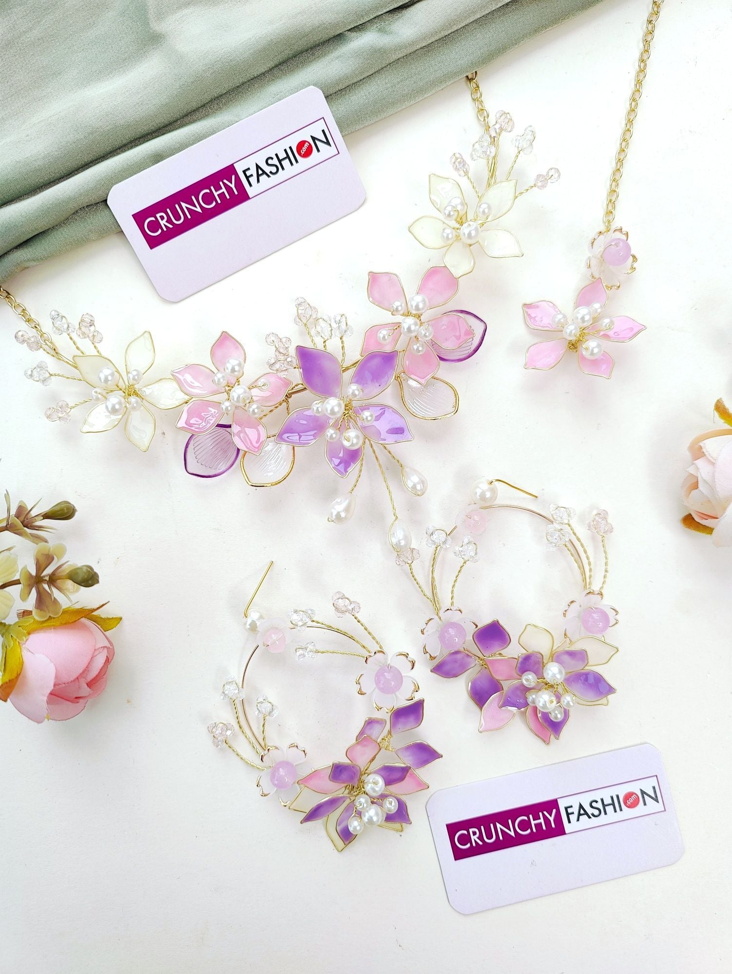 Lavender-Pink Floral Carnival Resin Bridal Set for Haldi-Mehndi
