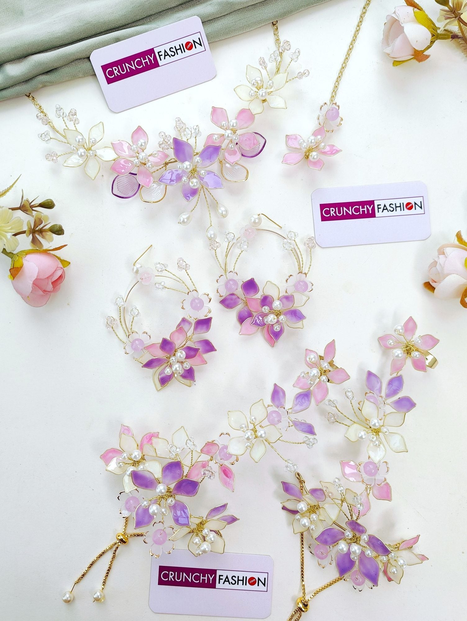 Lavender-Pink Floral Carnival Resin Bridal Set for Haldi-Mehndi
