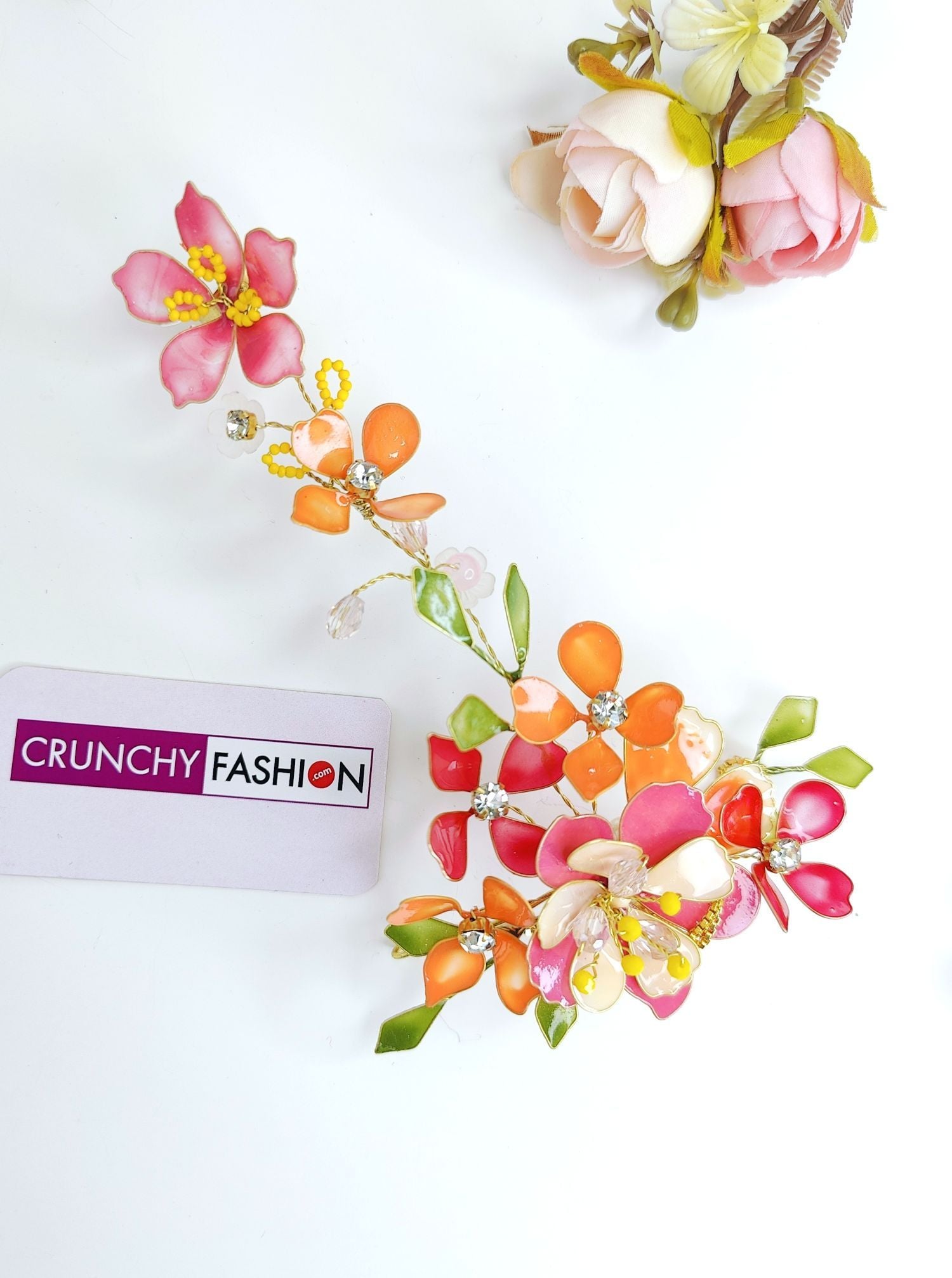 Pink-Orange Floral Resin Bridal Haldi Jewellery Set