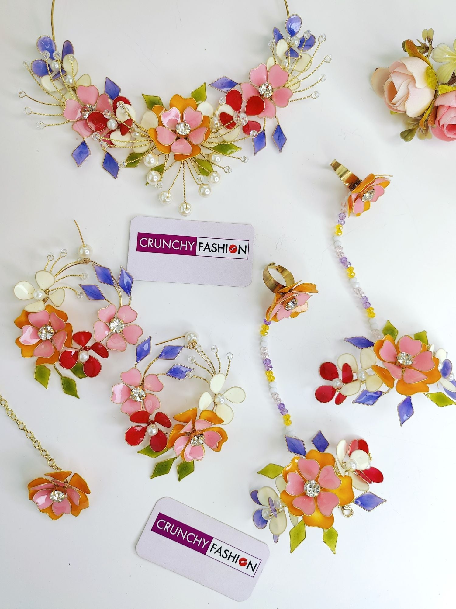 Multicolored Floral Jewellery Set for Haldi Mehndi Brides Resin