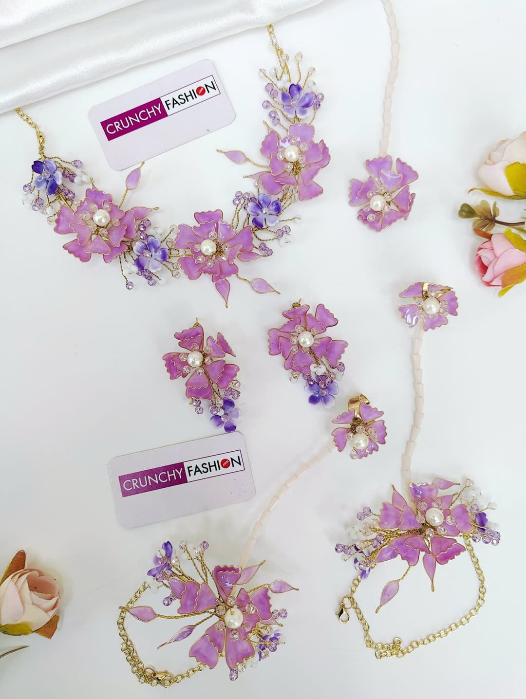 Lavender Floral Resin Bridal Haldi Jewellery Set