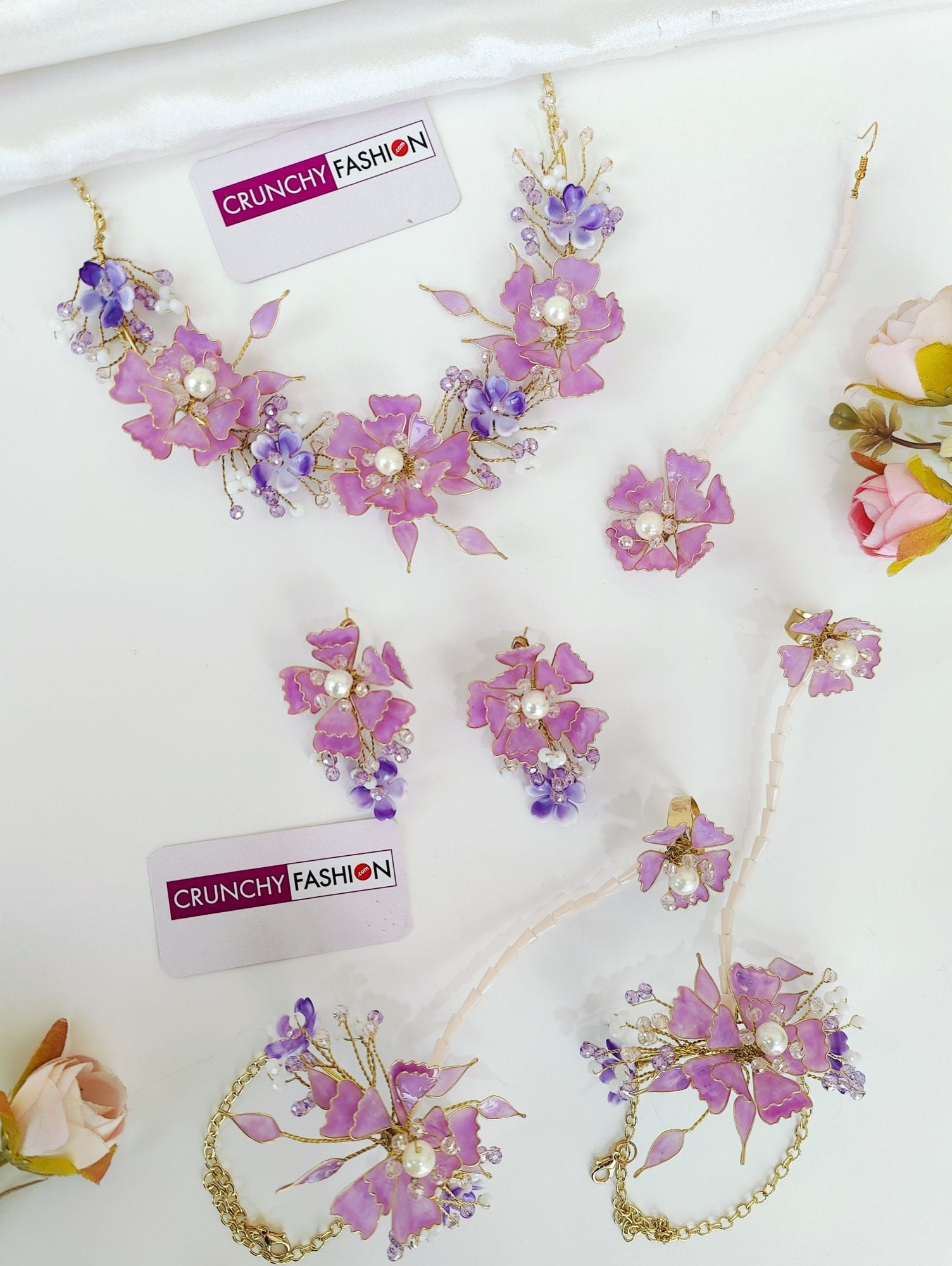 Lavender Floral Resin Bridal Haldi Jewellery Set
