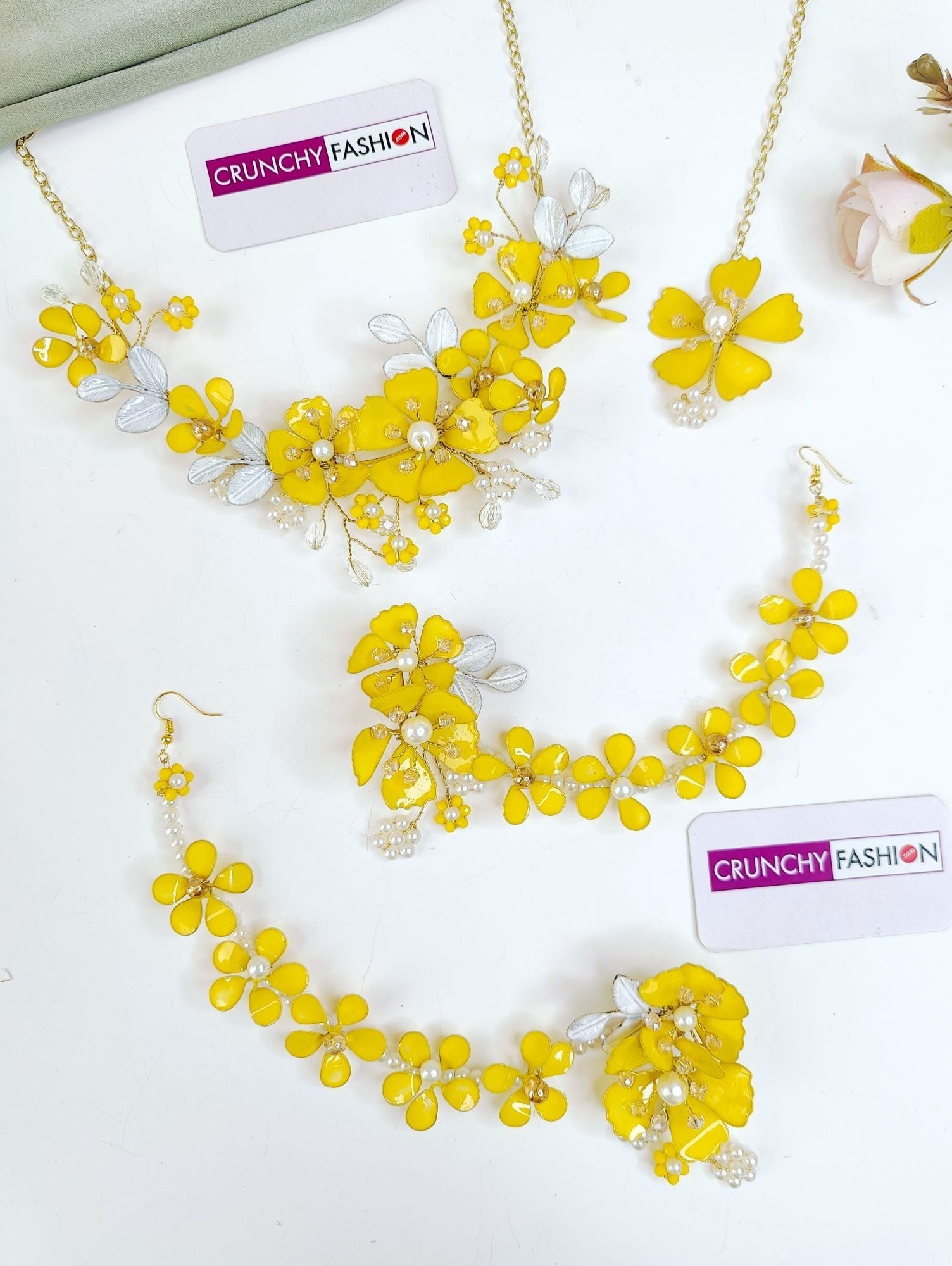 Yellow Floral Haldi Bridal Resin Jewellery Set