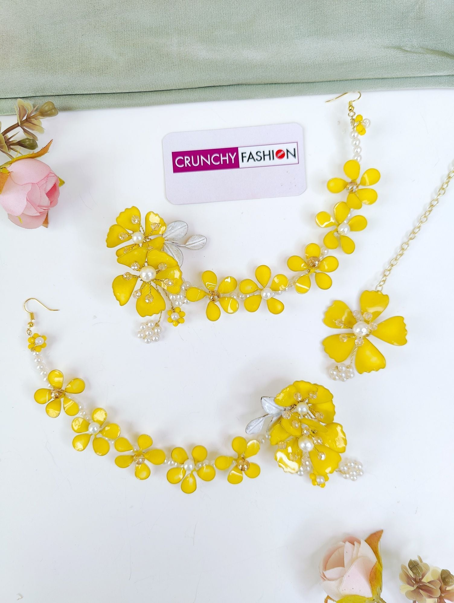 Yellow Floral Haldi Bridal Resin Jewellery Set