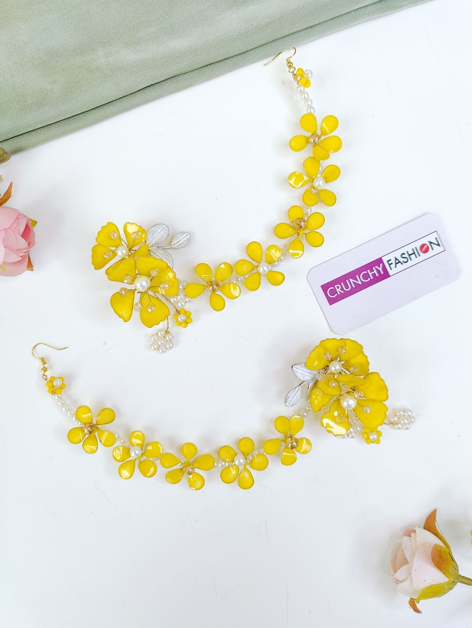 Yellow Floral Haldi Bridal Resin Jewellery Set