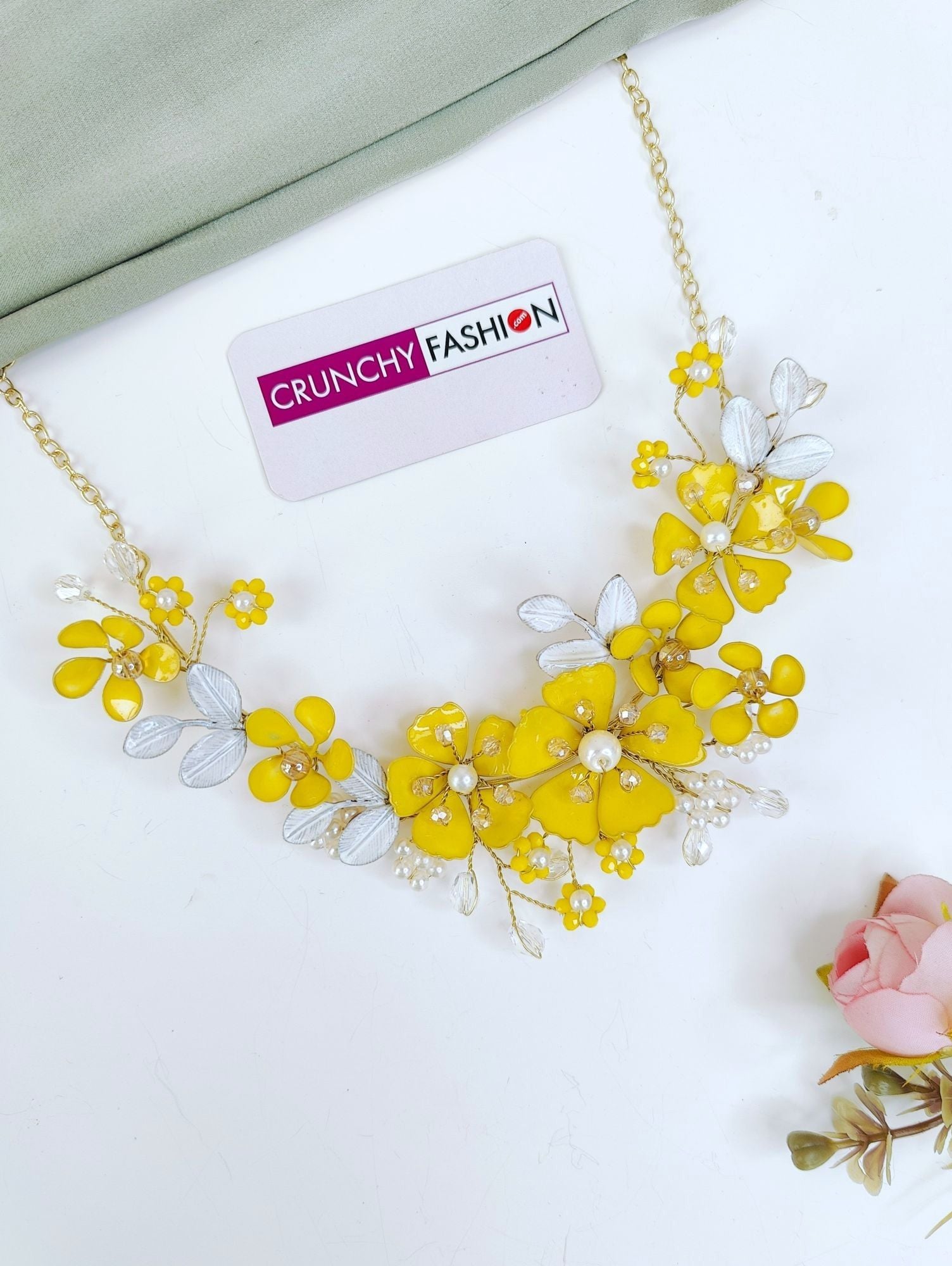 Yellow Floral Haldi Bridal Resin Jewellery Set