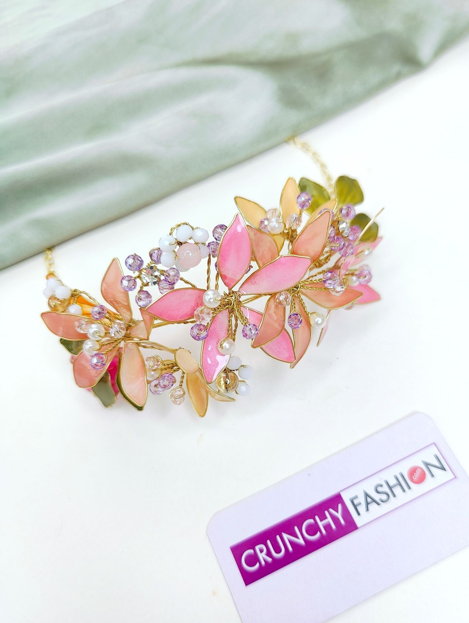 Pink-Peach Floral Bridal Haldi Mehndi Jewellery Set