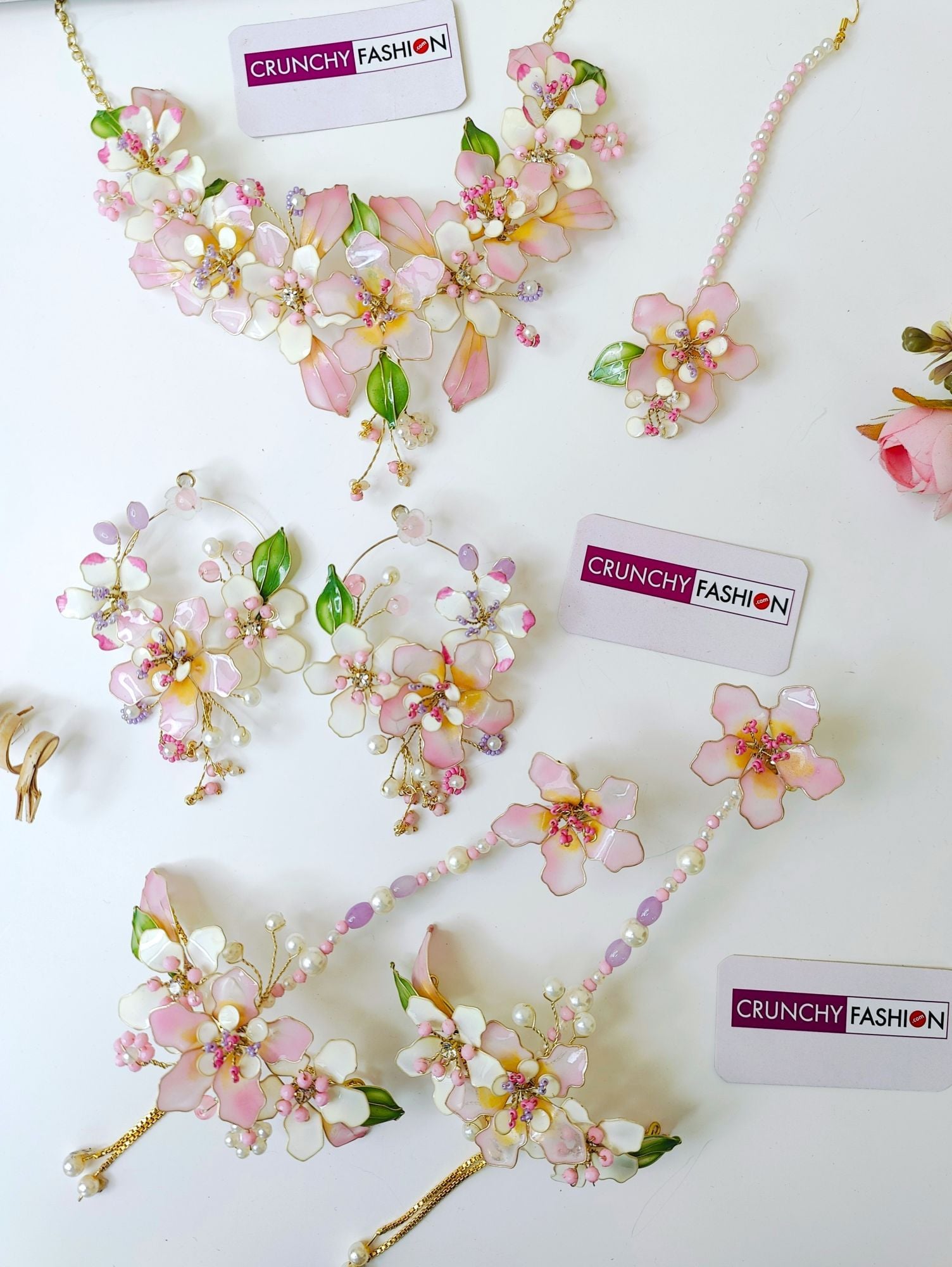 Pastel Pink Floral Haldi Resin Bridal Jewellery Set