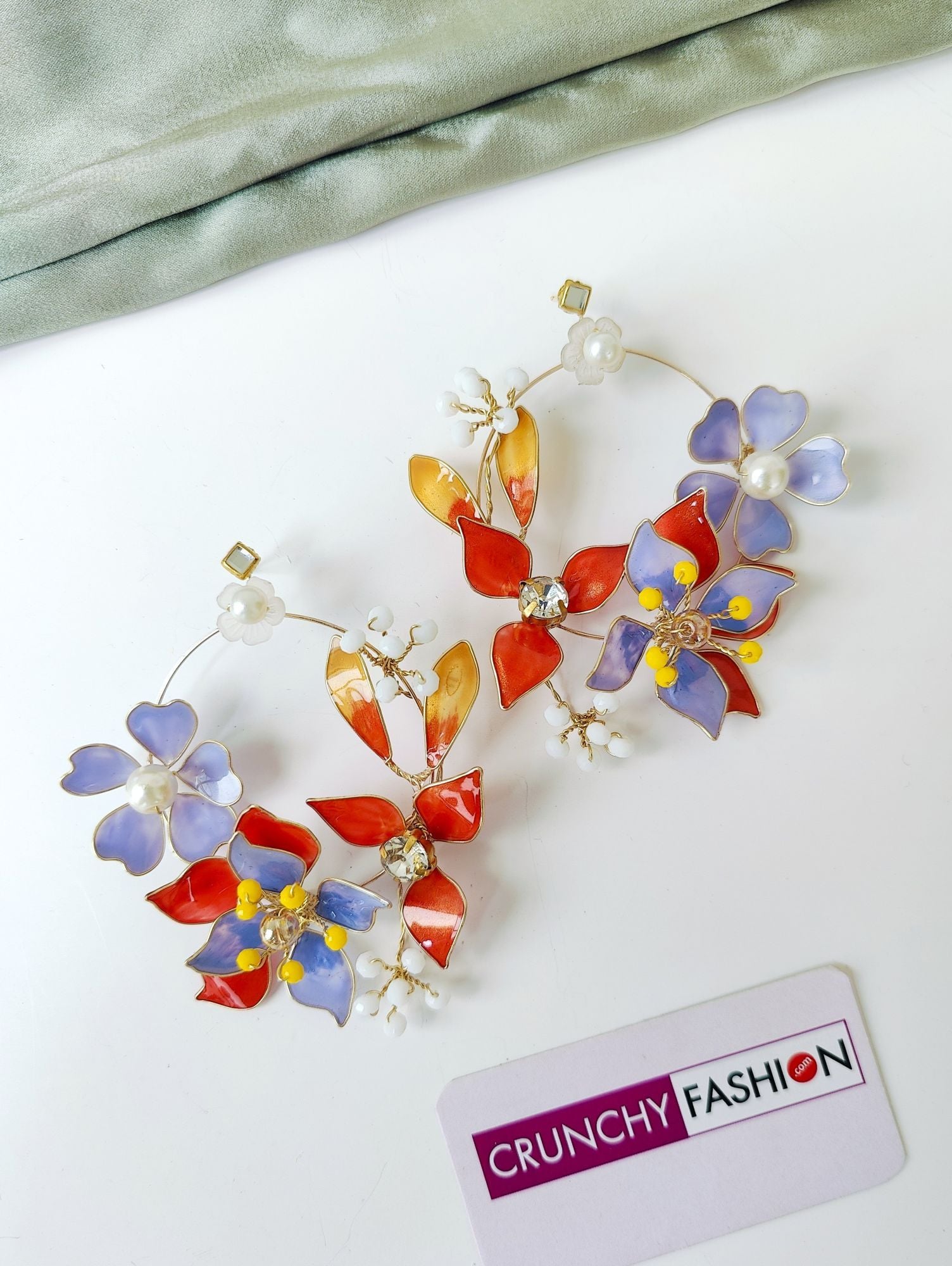 Orange-Lavender Floral Necklace Earrings Set for Haldi Brides