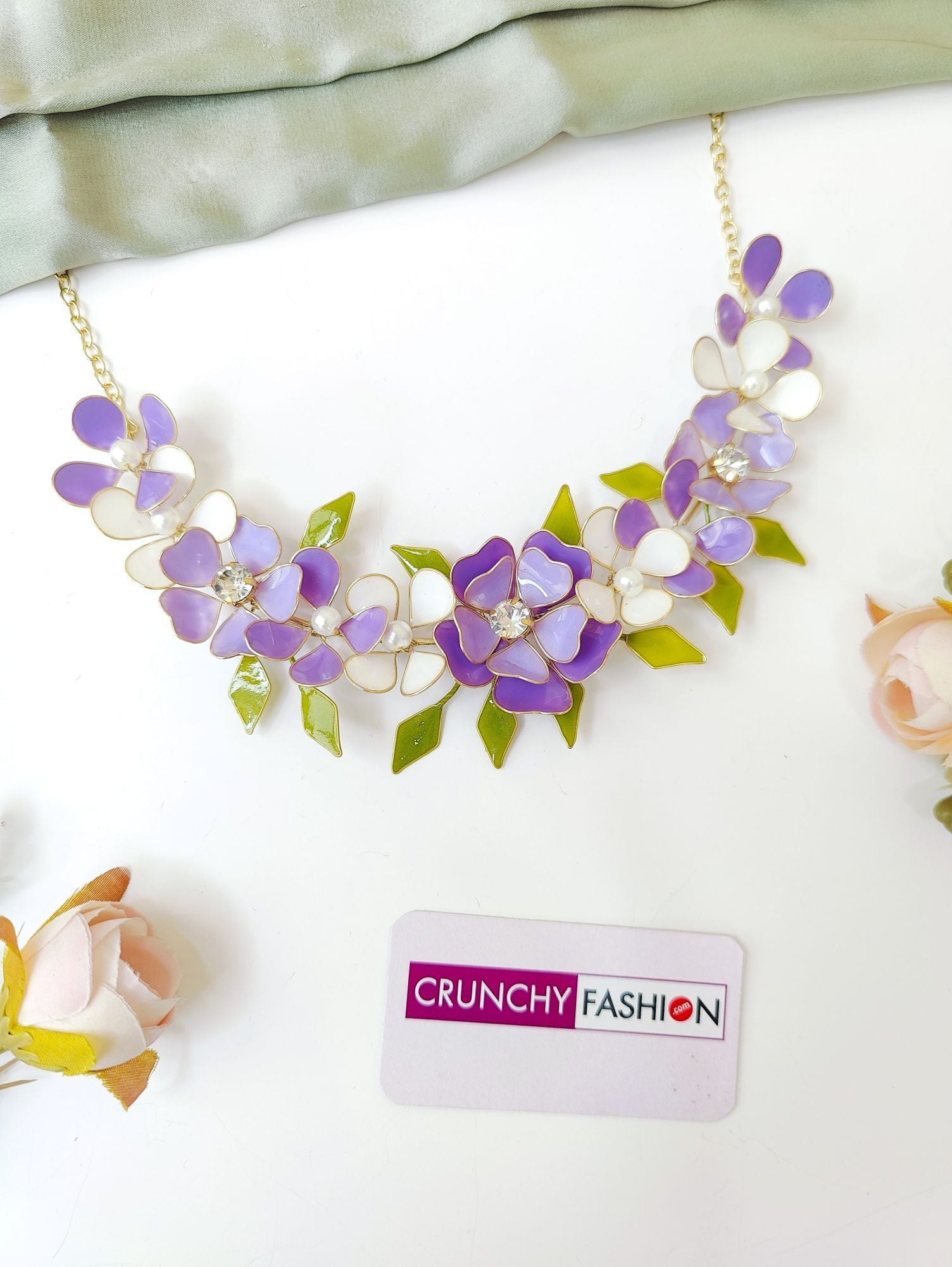 Lavender White Floral Resin Bridal Haldi Jewellery Set