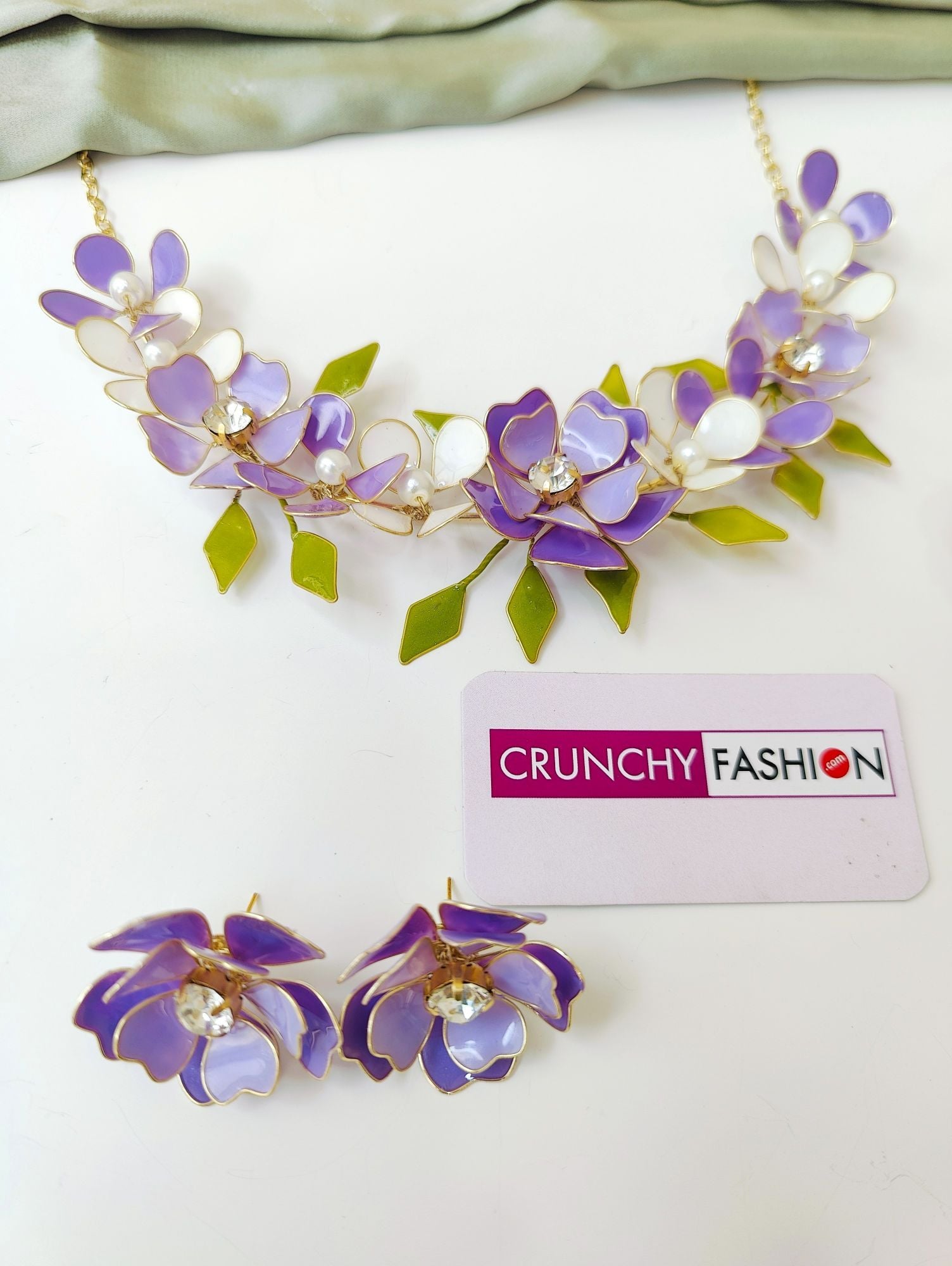 Lavender White Floral Resin Bridal Haldi Jewellery Set