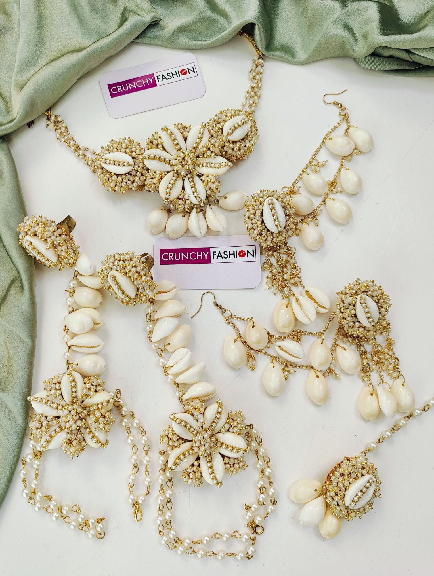 Trisha Pearl Gold-Plated Haldi-Mehndi Flower Jewelry for Women & Girls