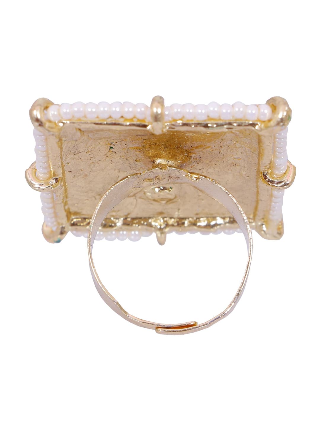 Crunchy Fashion Glamorous Square Shape Bollywood Style Gold-Plated Pink Meenakari Work Finger Ring CFR0499