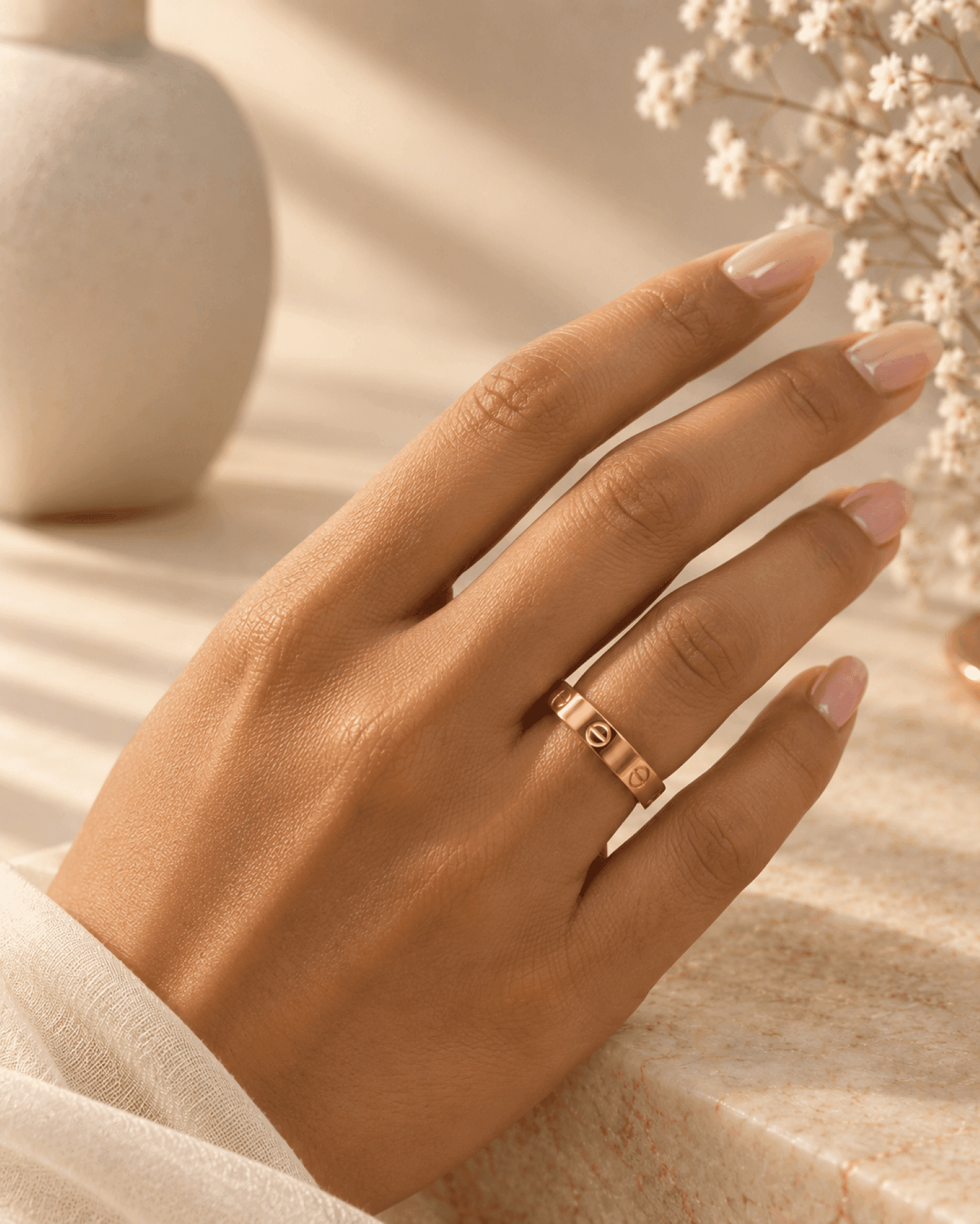 Rose Gold Flat Band Anti Tarnish Adjustable Minimalist Ring