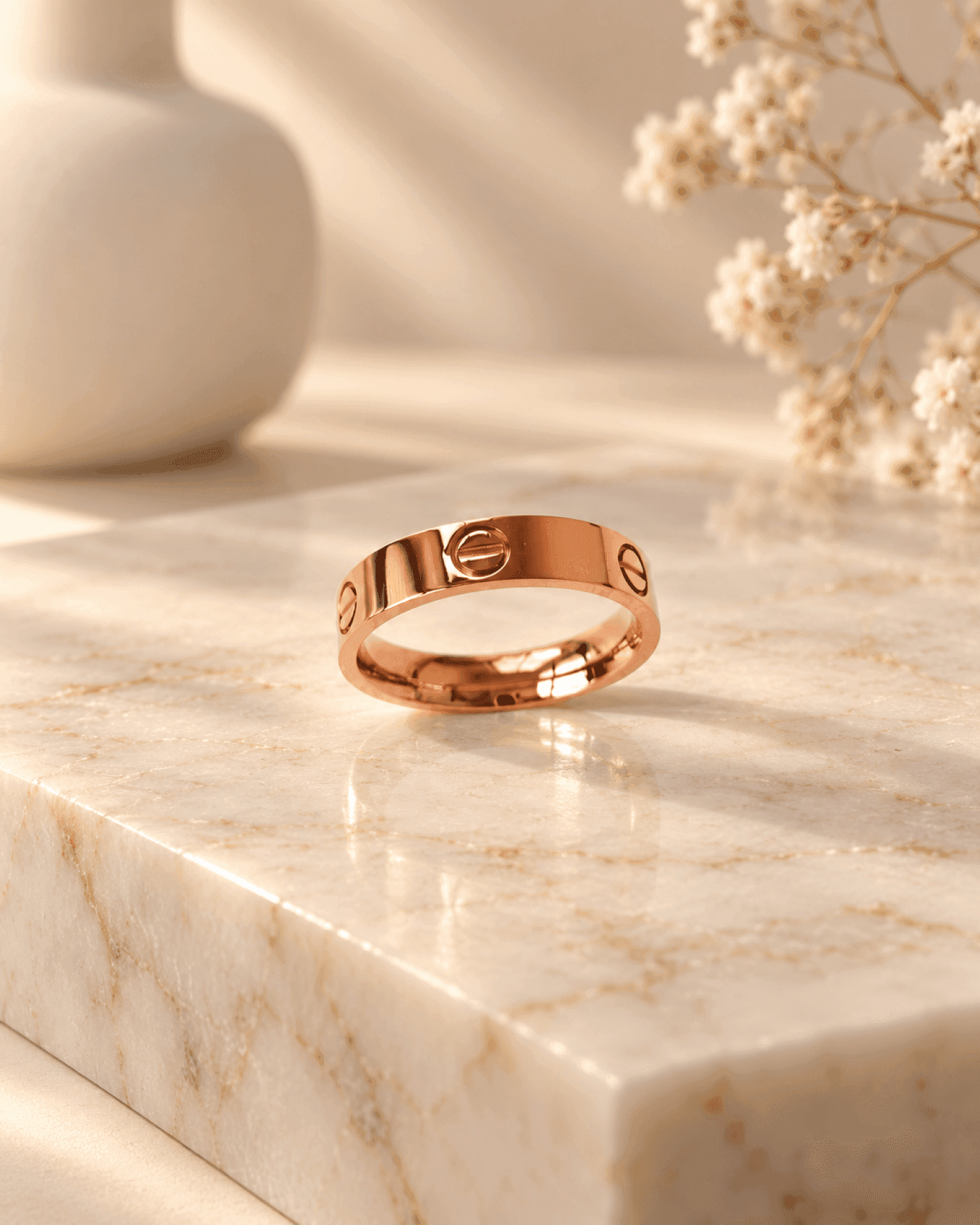 Rose Gold Flat Band Anti Tarnish Adjustable Minimalist Ring