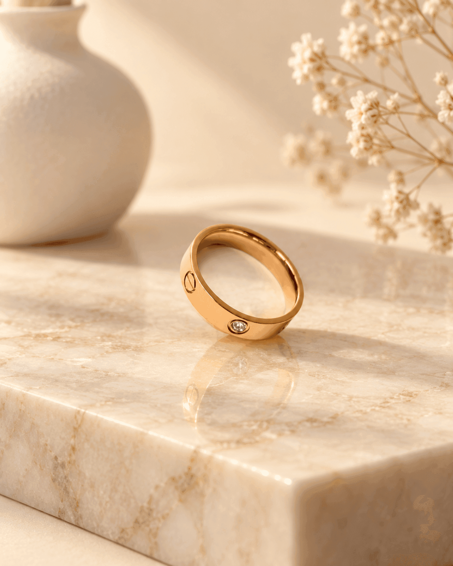Rose Gold Flat Band Anti Tarnish Adjustable Minimalist Ring
