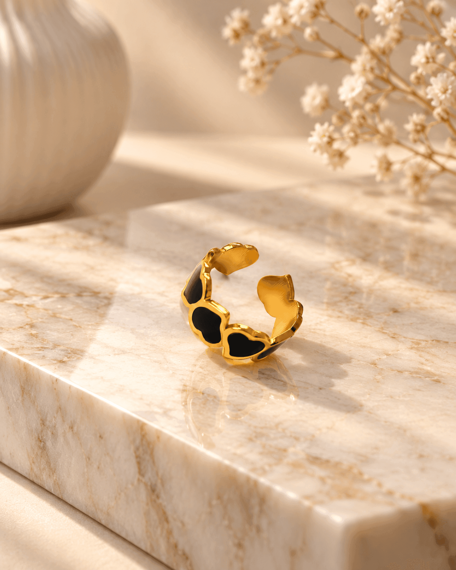 Black Heart Adjustable Anti-Tarnish Ring for Women
