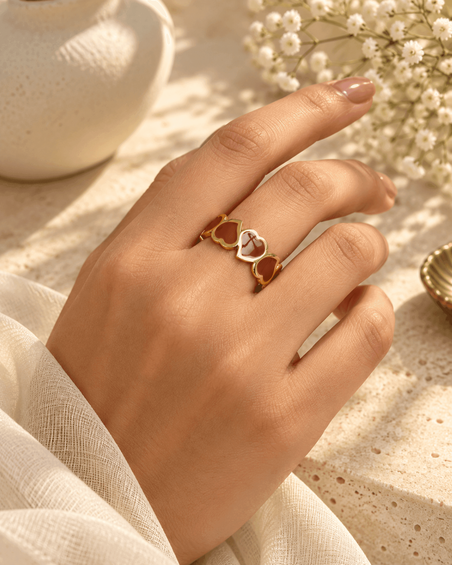 Coffee Brown Heart Ring for Women, Anti Tarnish Minimalist
