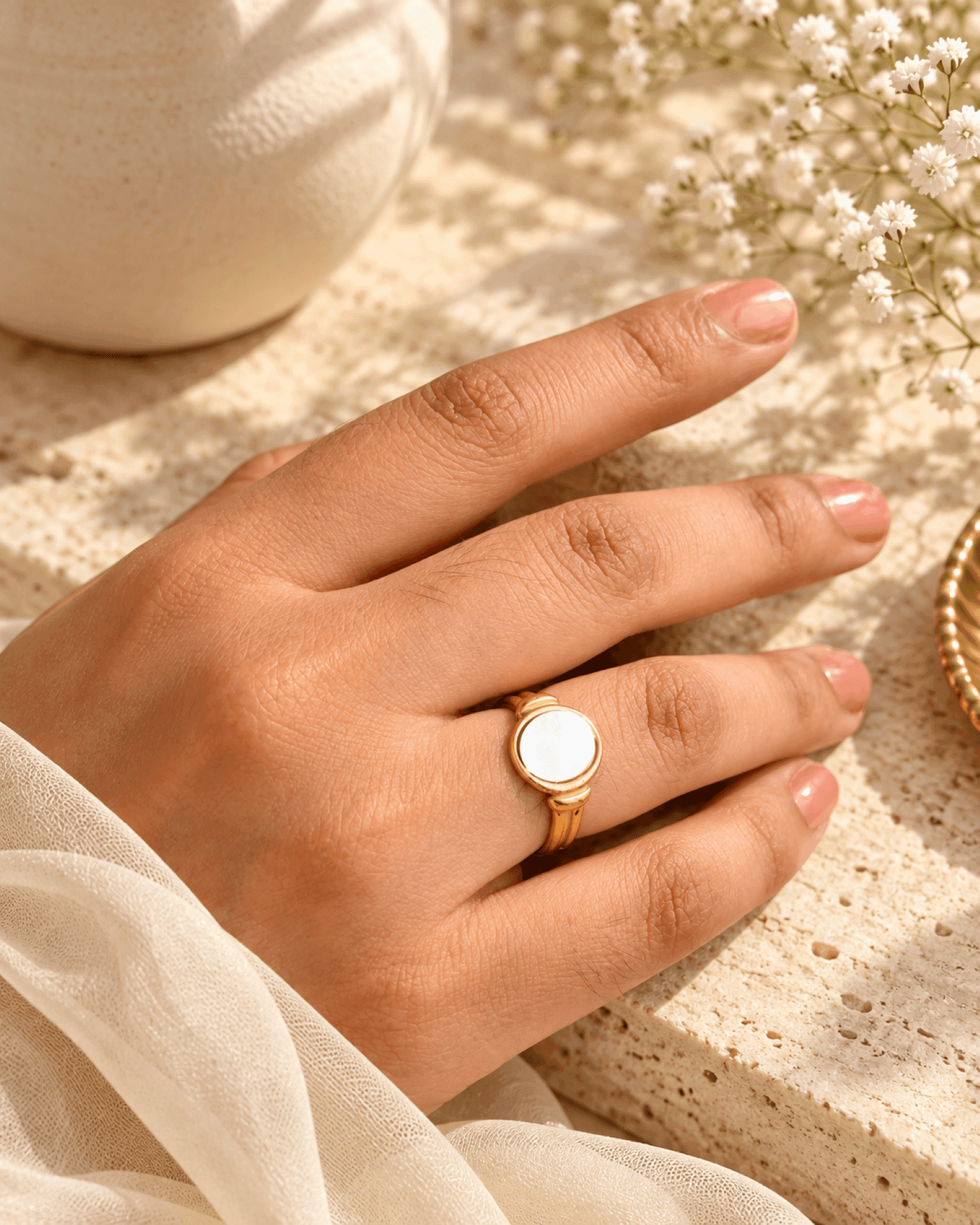 White Stone Stainless Steel Anti Tarnish Round Ring for Women
