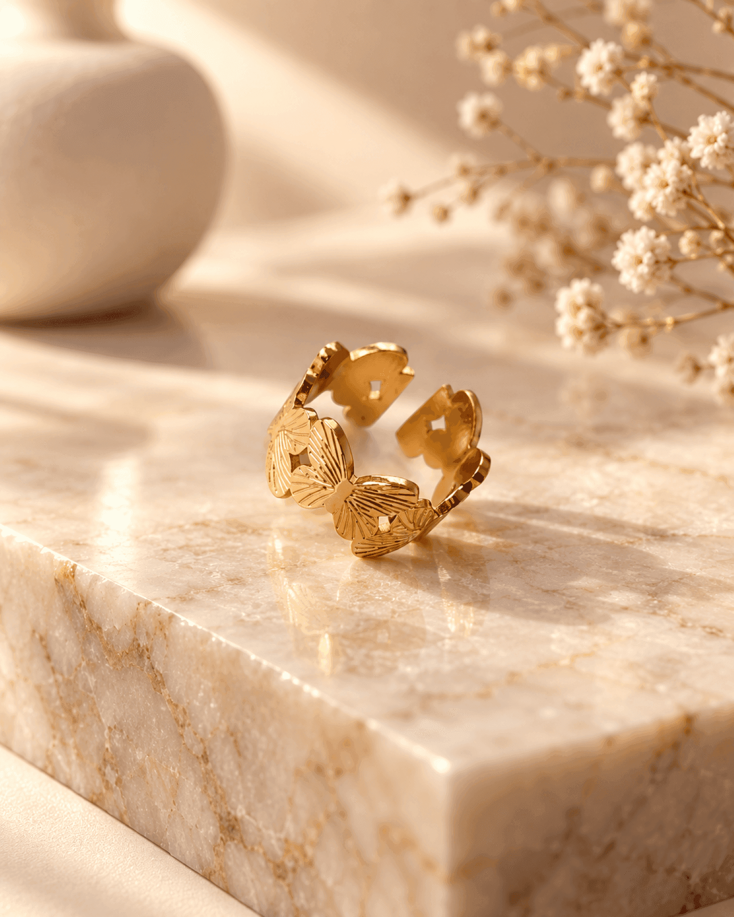 Gold Butterfly Anti Tarnish Adjustable Ring for Women