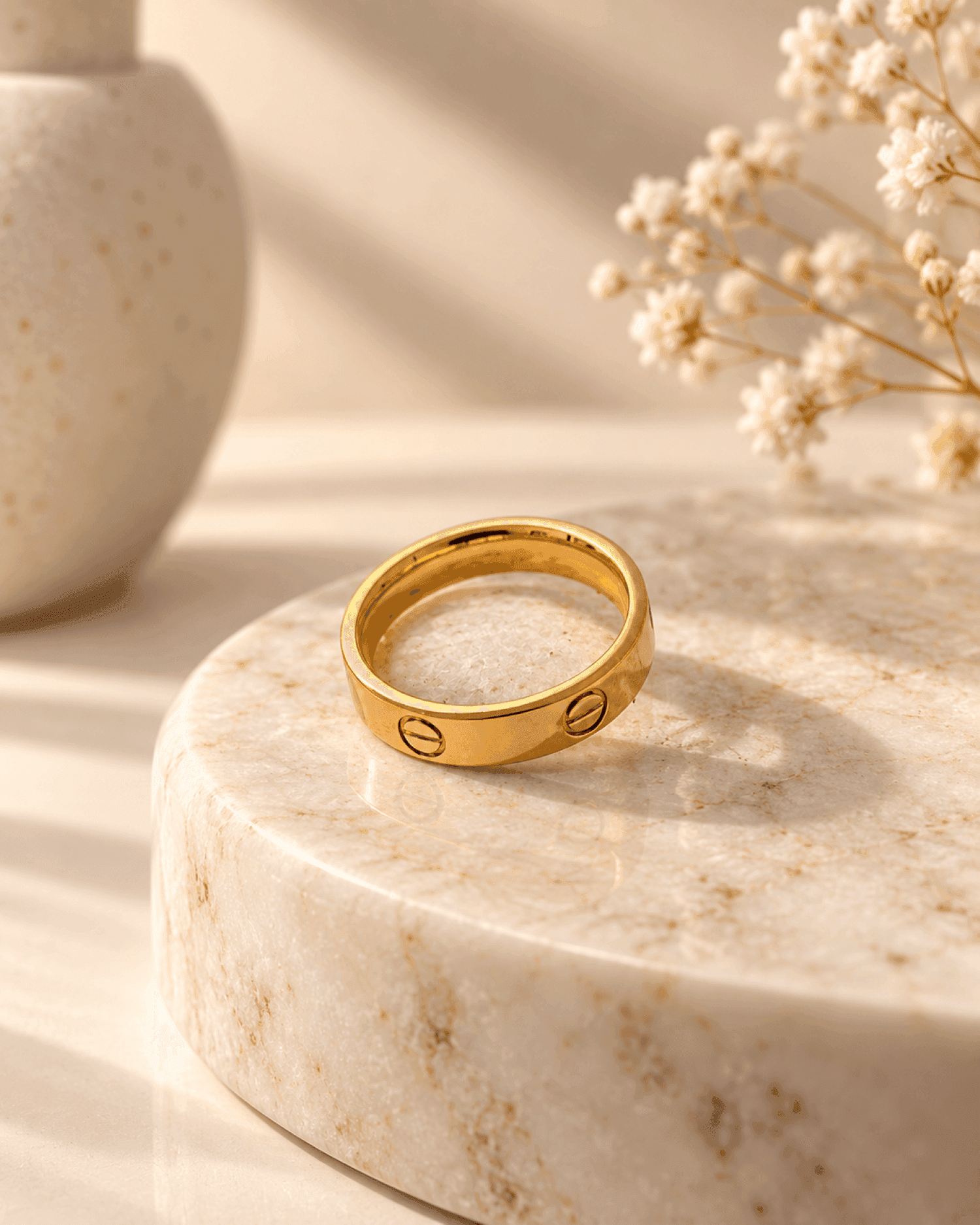 Gold Stainless Steel Screw Pattern Adjustable Anti Tarnish Ring
