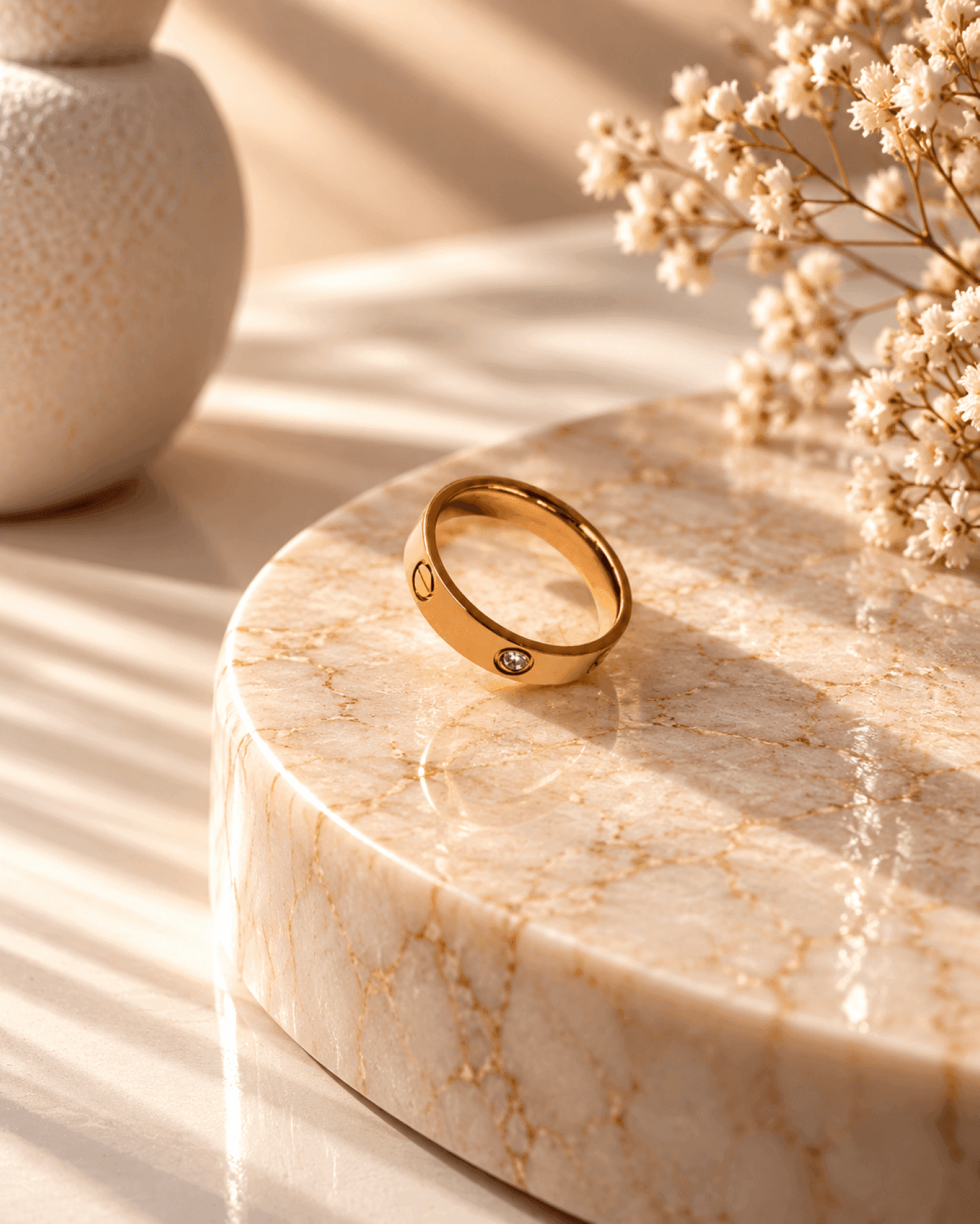 Minimalist Gold Geometric Ring for Women, Adjustable Anti Tarnish