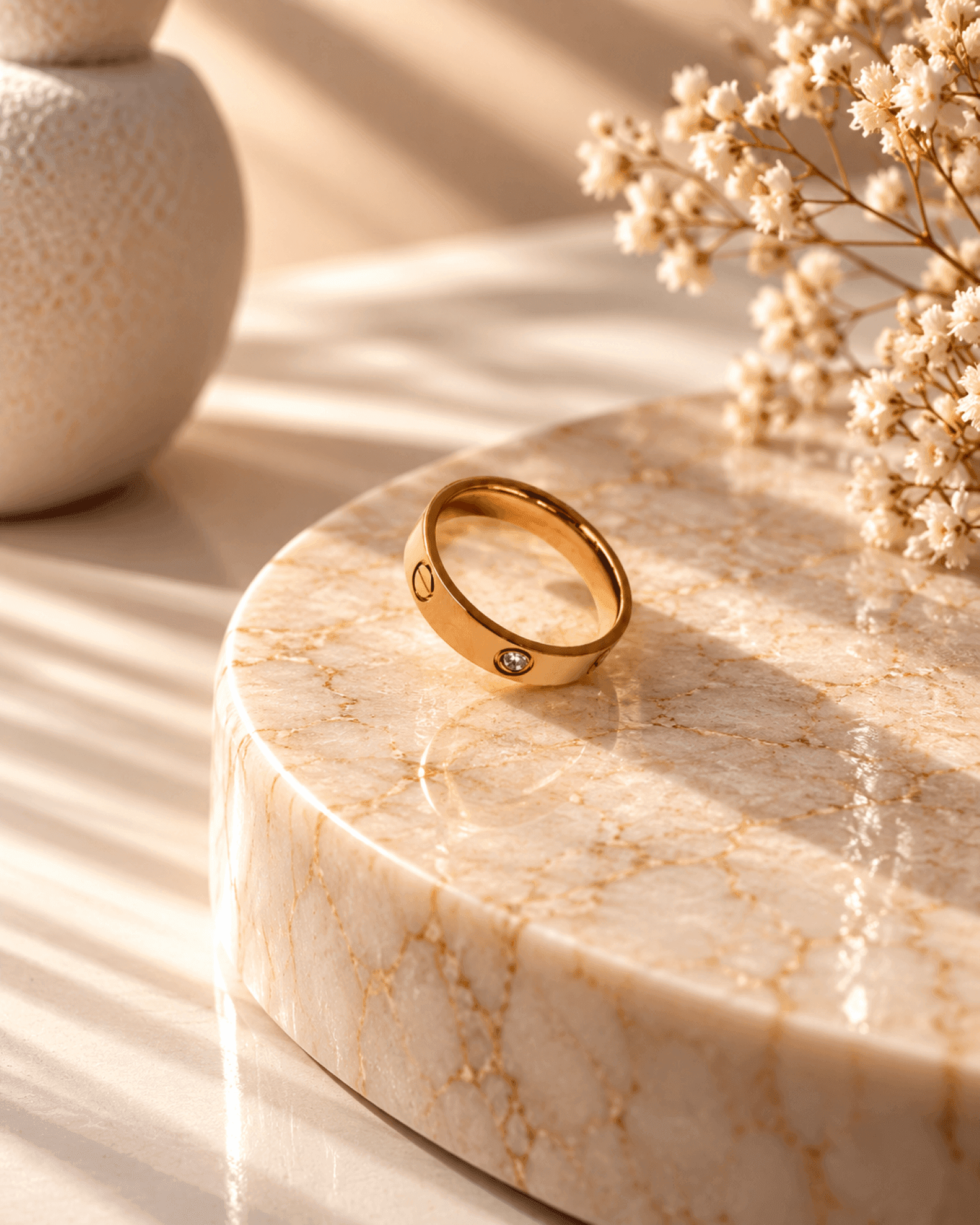 Minimalist Gold Geometric Ring for Women, Adjustable Anti Tarnish
