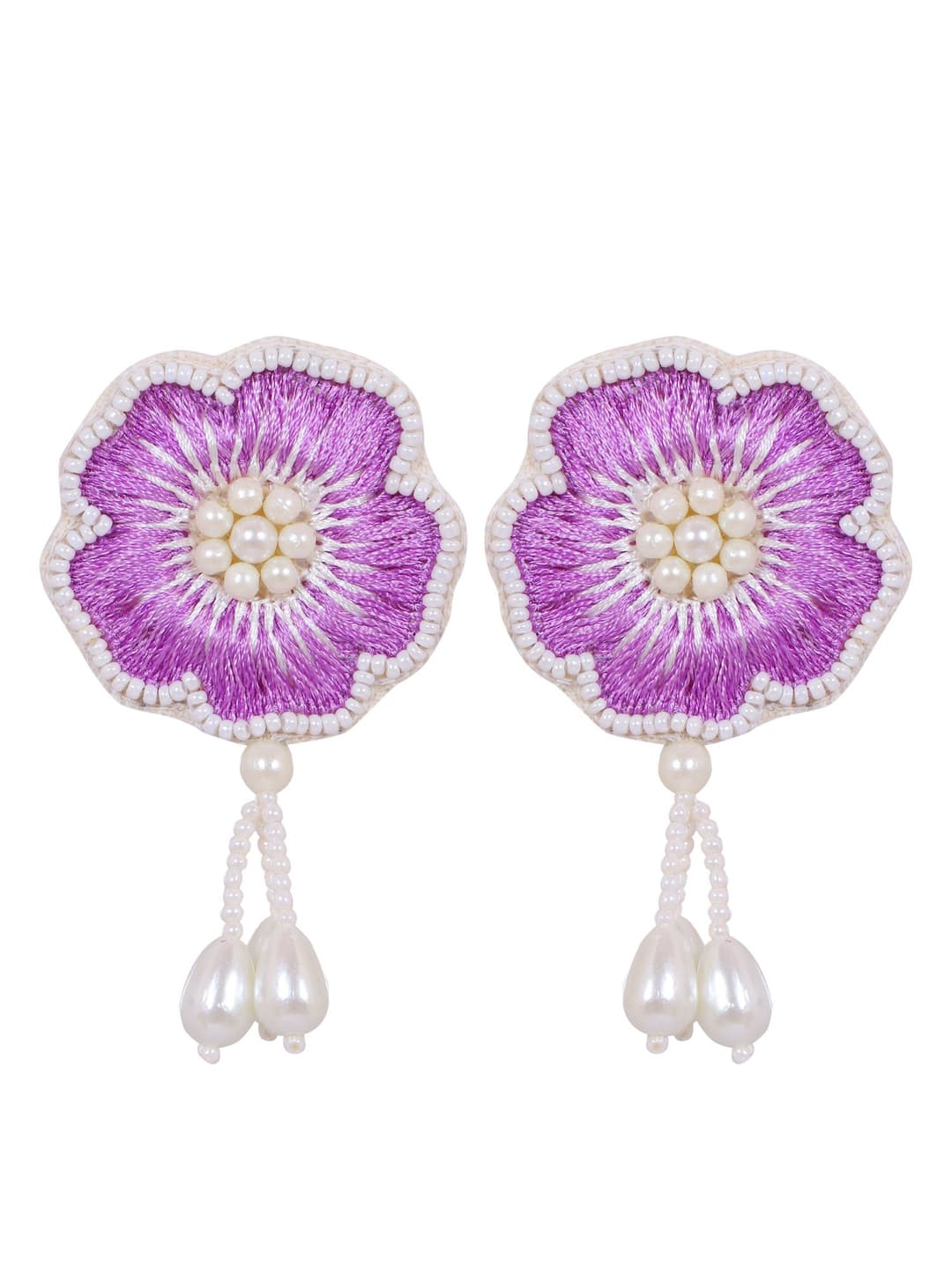 Contemporary Antique Floral Symmetry: Purple and White Beaded Necklace Set for Women