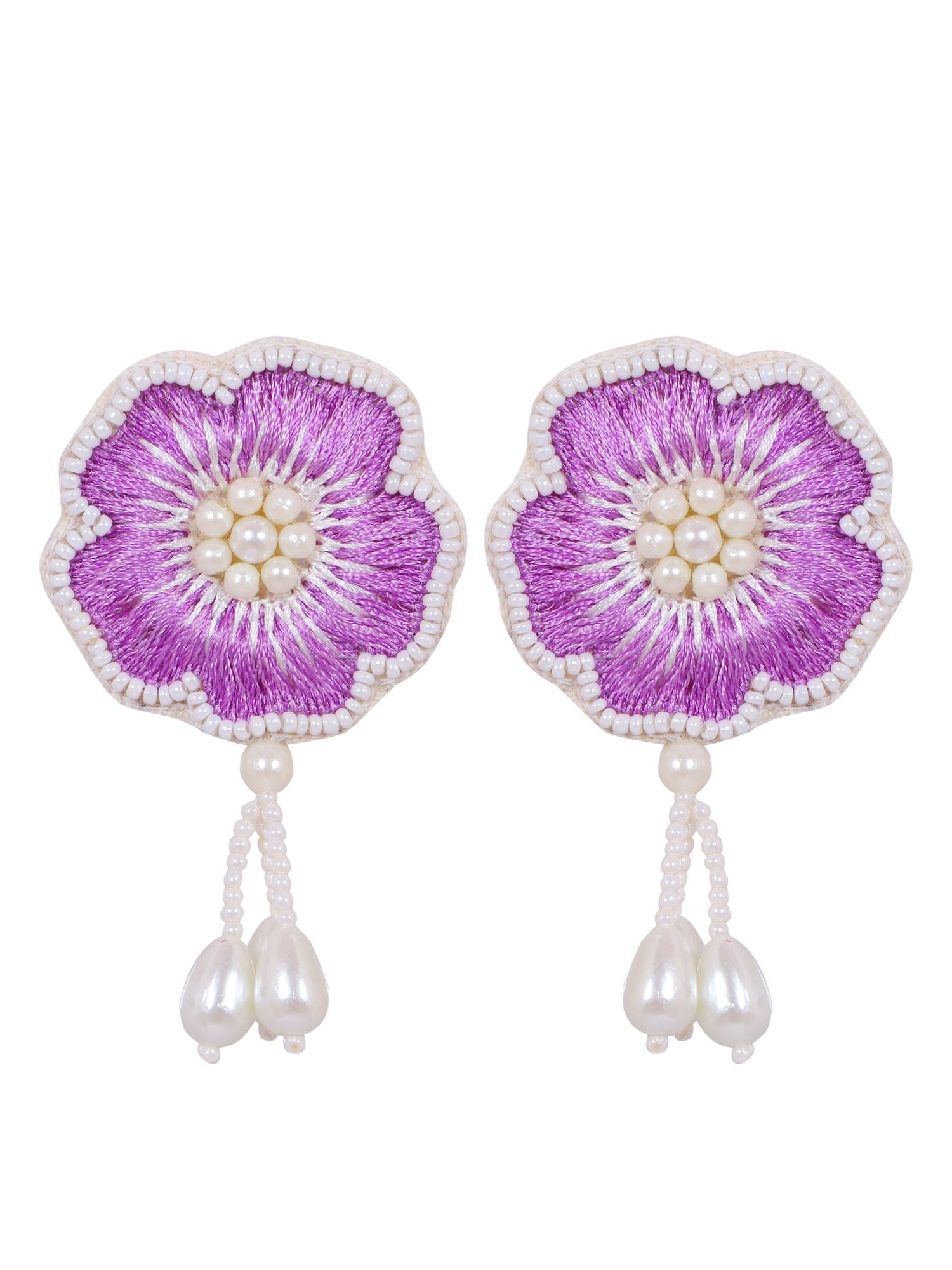 Contemporary Antique Floral Symmetry: Purple and White Beaded Necklace Set for Women