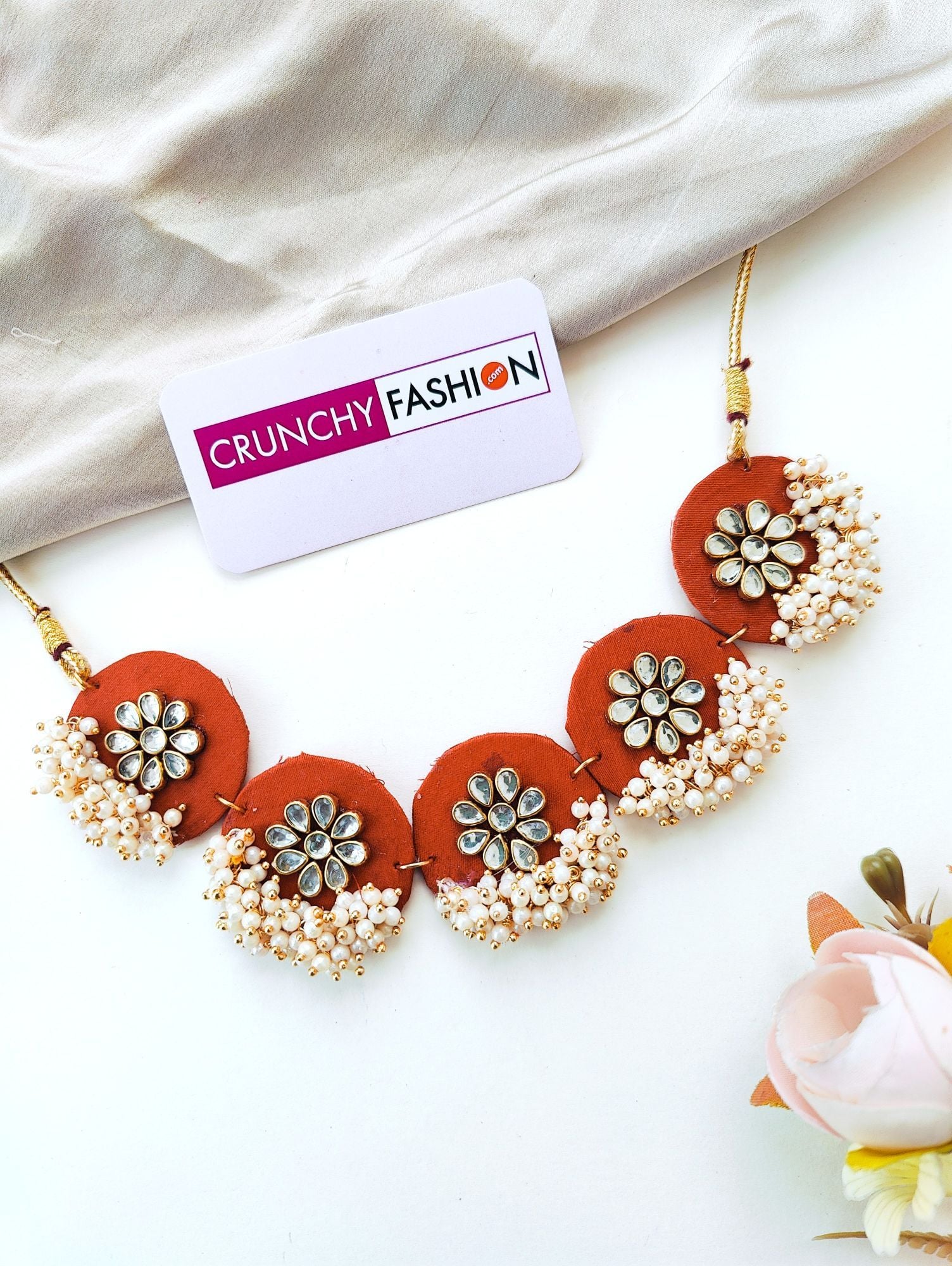 Rusted Orange Floral Haldi Bridal Jewellery Set