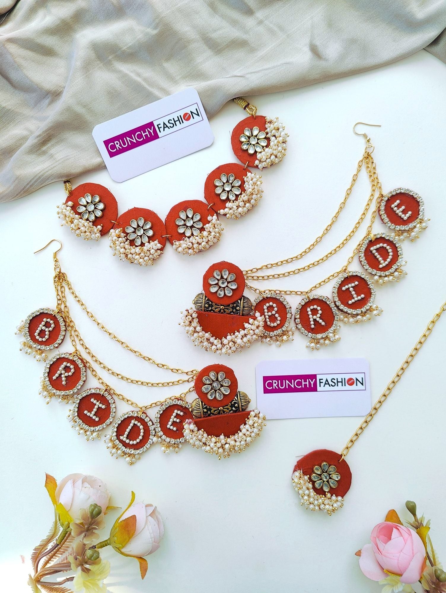 Rusted Orange Floral Haldi Bridal Jewellery Set