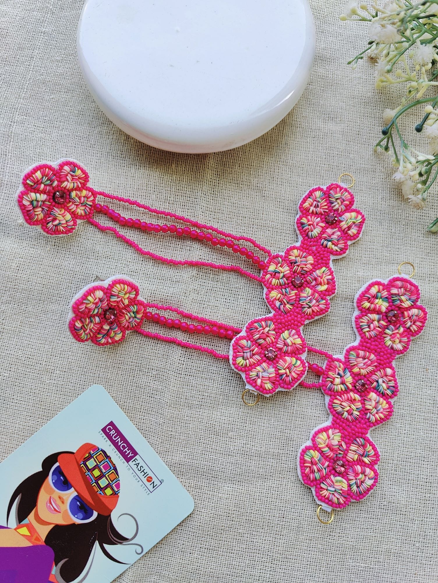 Handcrafted Floral Haldi Bridal Jewelry Set with Red and White Pearls